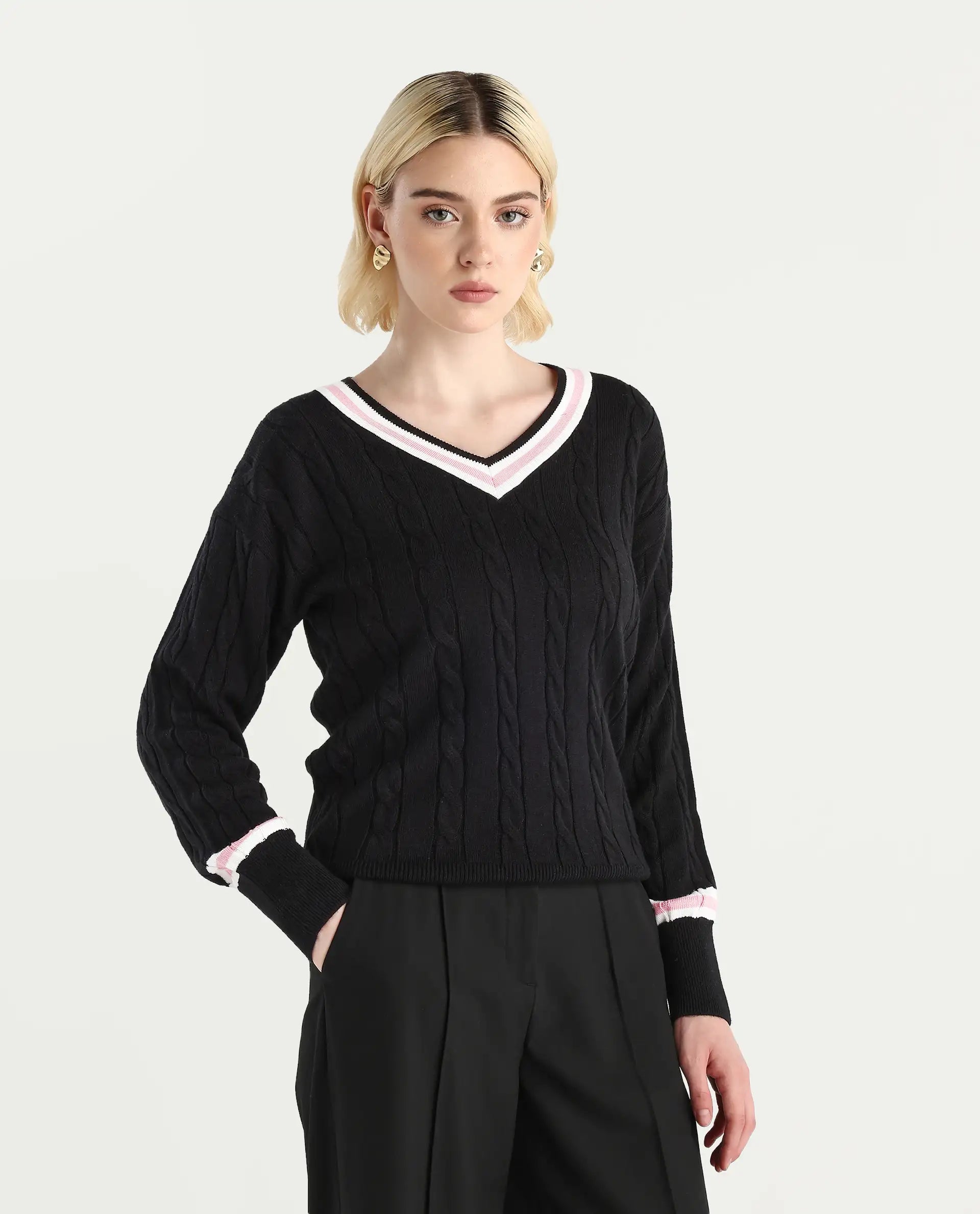 Rareism Women's Jacqi Light Multi Cotton Plain Relaxed Fit Sweater