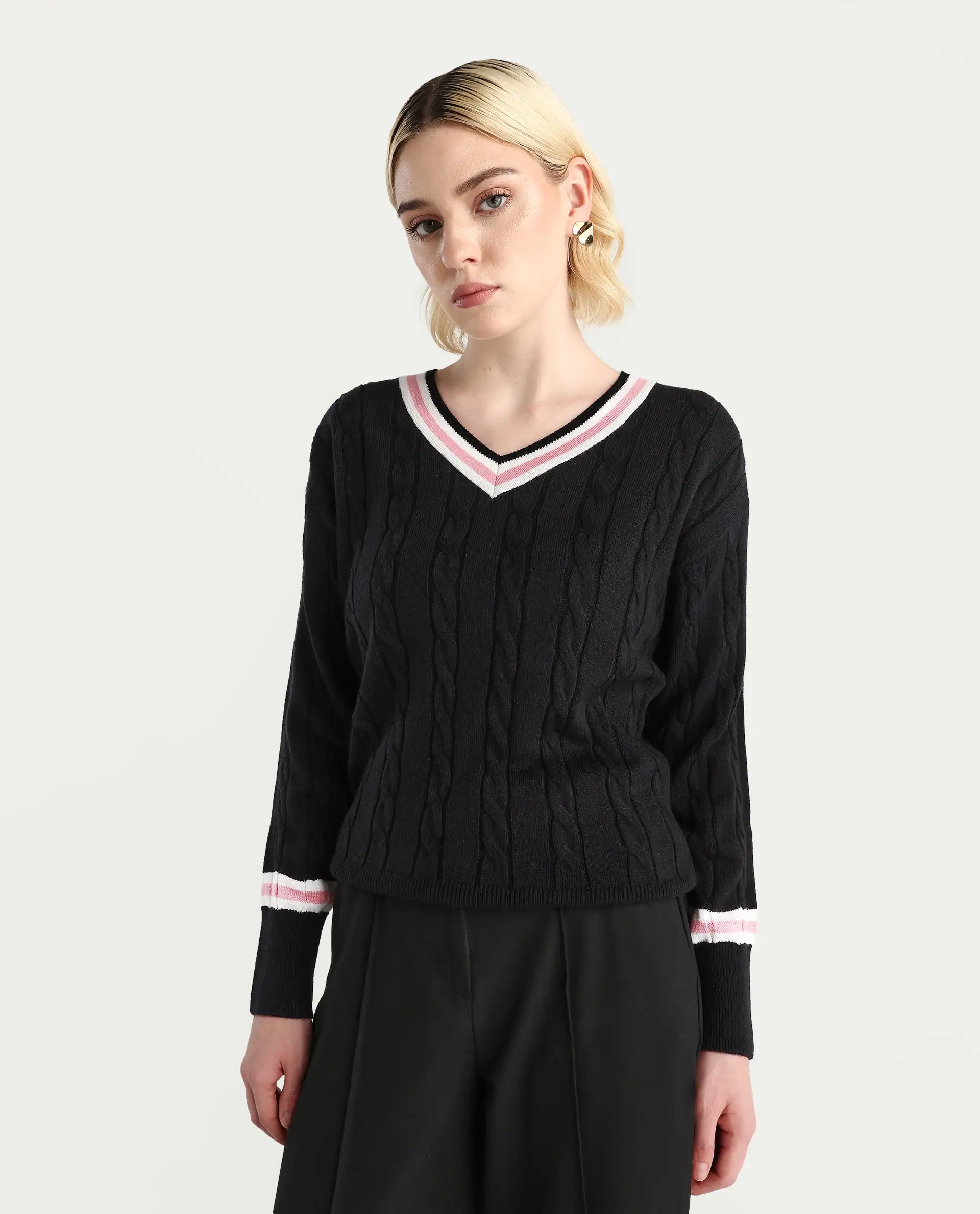 Rareism Women's Jacqi Light Multi Cotton Plain Relaxed Fit Sweater