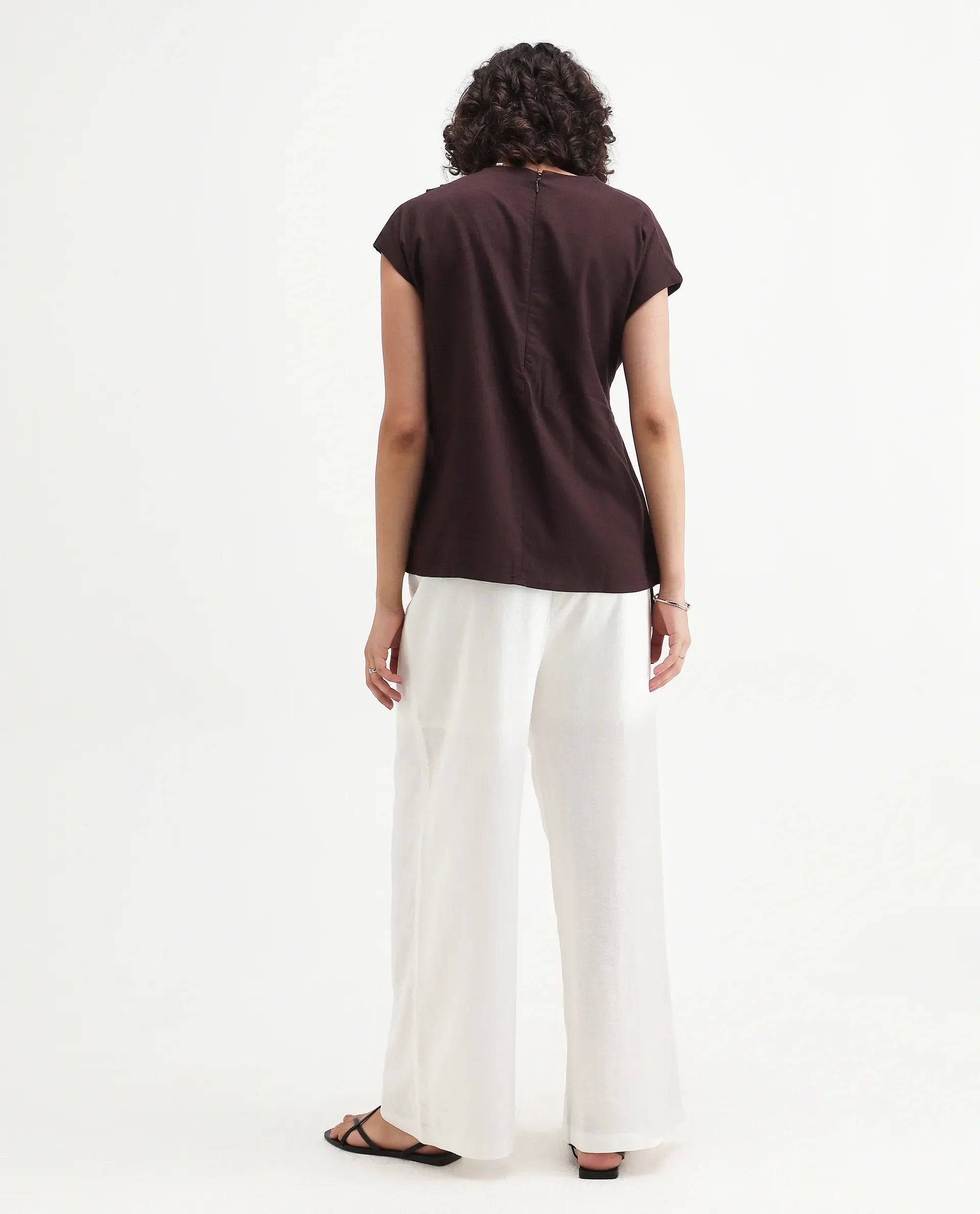 Rareism Women's Janry Beige Linen Plain Ankle Length Straight Fit Trouser