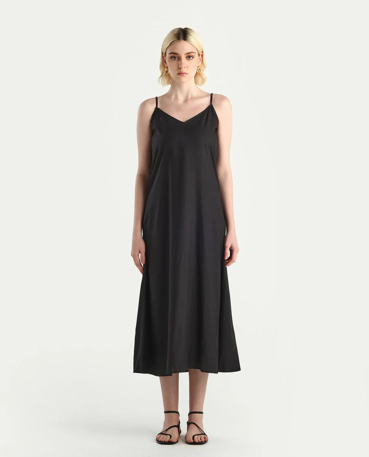 Rareism Women's Jux Black Viscose Full Sleeve Spread Collar Fit And Flare Dress