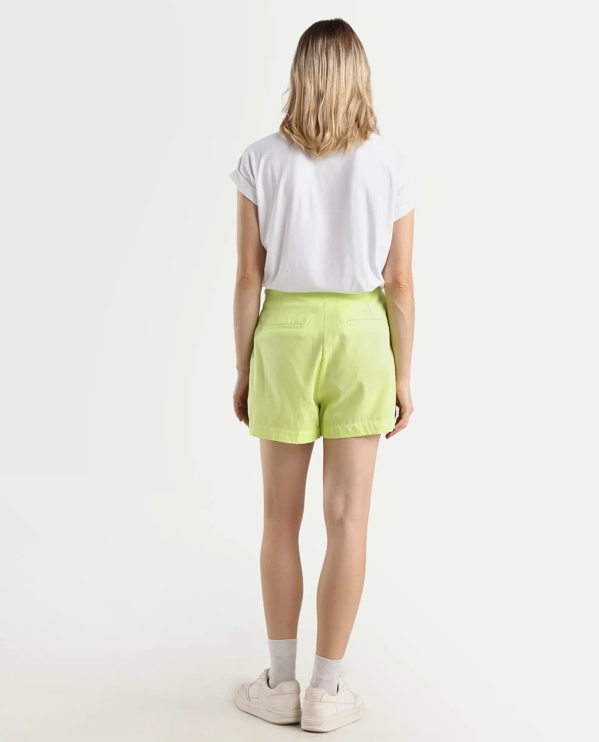 Rareism Women's Karine Flouroscent Green Cotton Plain Mini Regular Fit Skirt