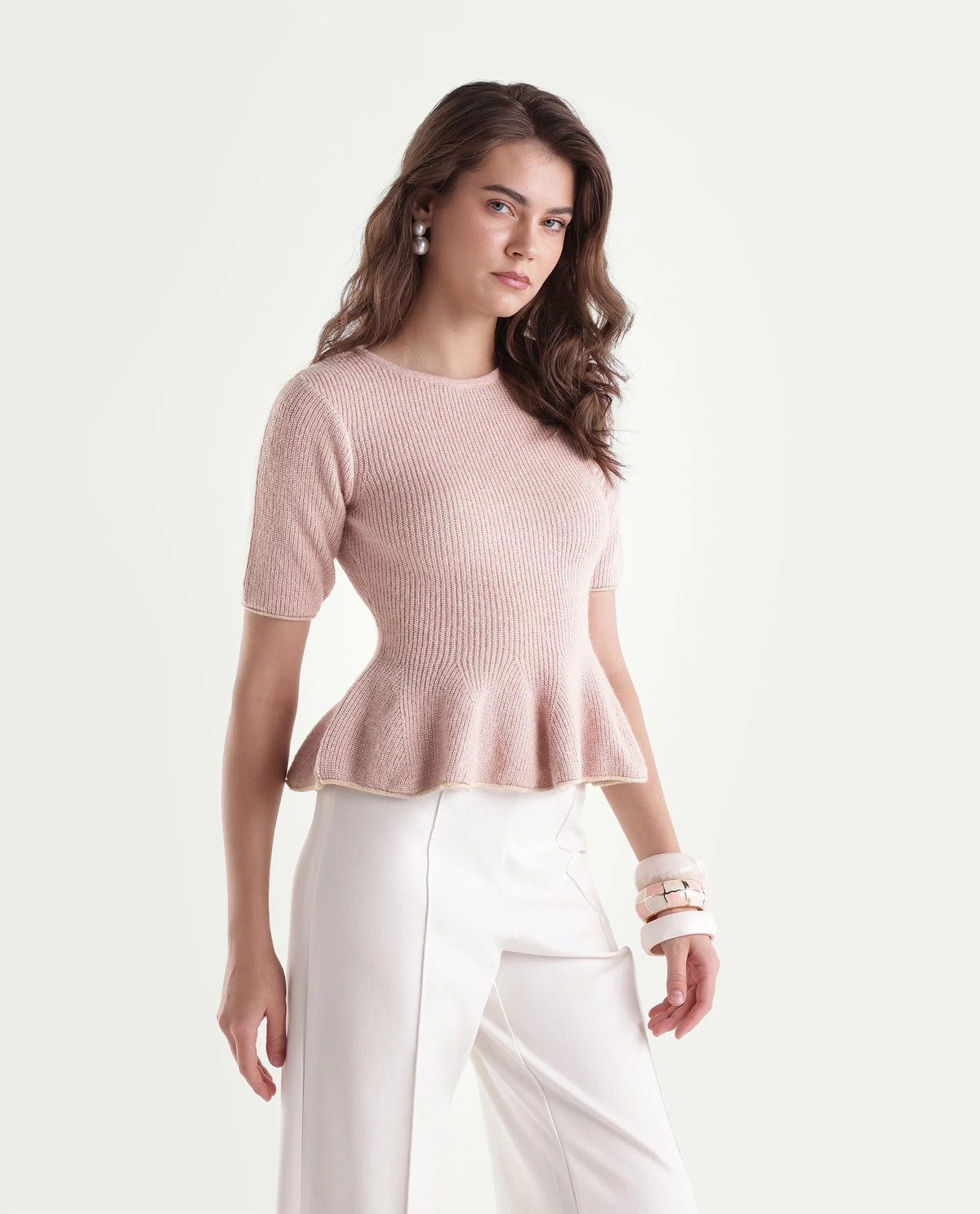 Rareism Women's Lamb Dusky Pink Acrylic Blend Pull-On Regular Fit Top