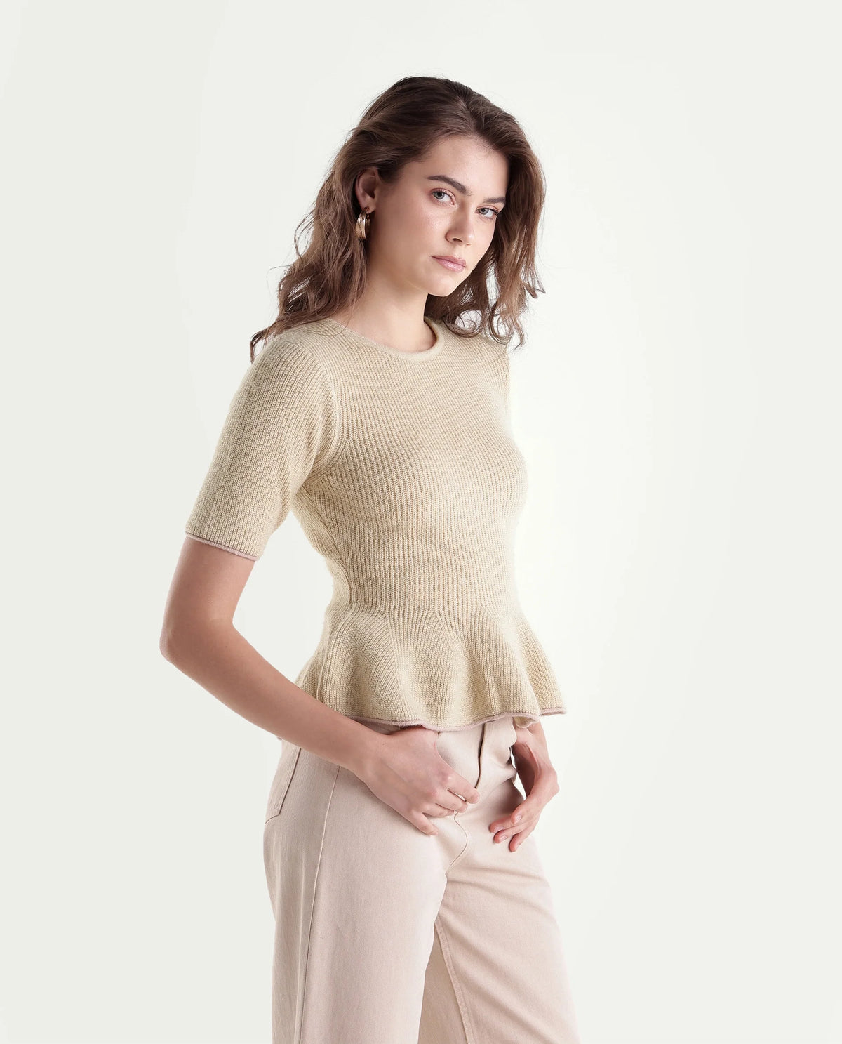 Rareism Women's Lamb Off White Acrylic Blend Pull-On Regular Fit Top