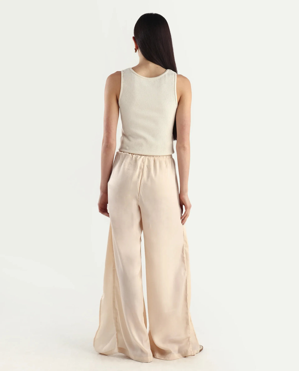 Rareism Women's Lamona B Beige Polyester Plain Ankle Length Wide Trouser
