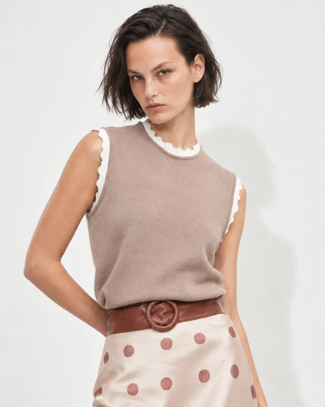 Rareism Women's Landro Light Beige Acrylic Blend Pull-On Regular Fit Plain Top