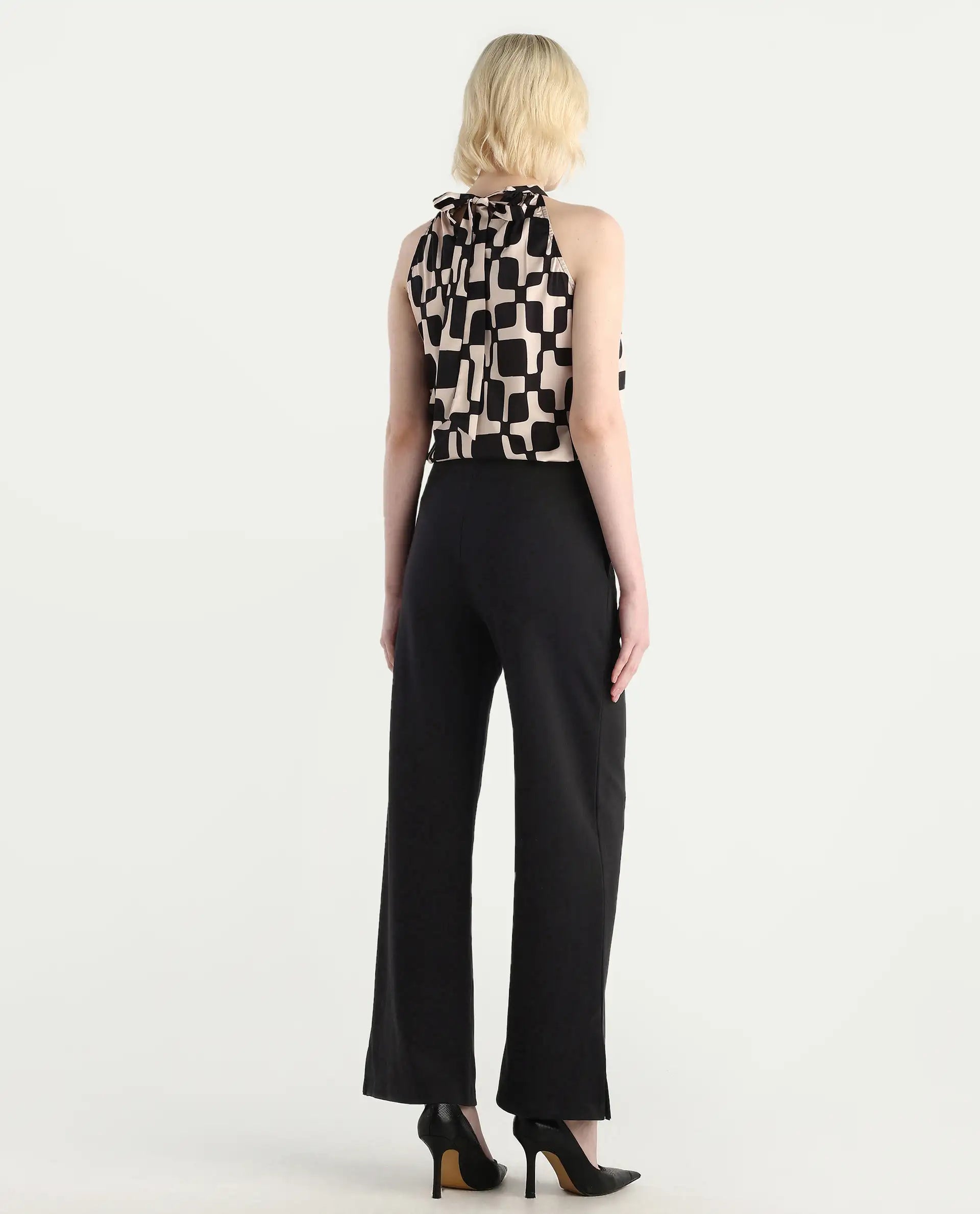 Rareism Women's Lex Black Cotton Blend Straight Fit Track Pant