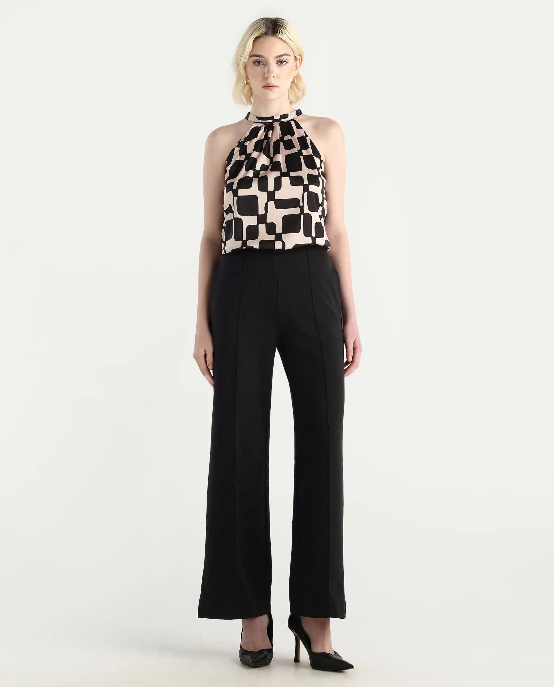 Rareism Women's Lex Black Cotton Blend Straight Fit Track Pant