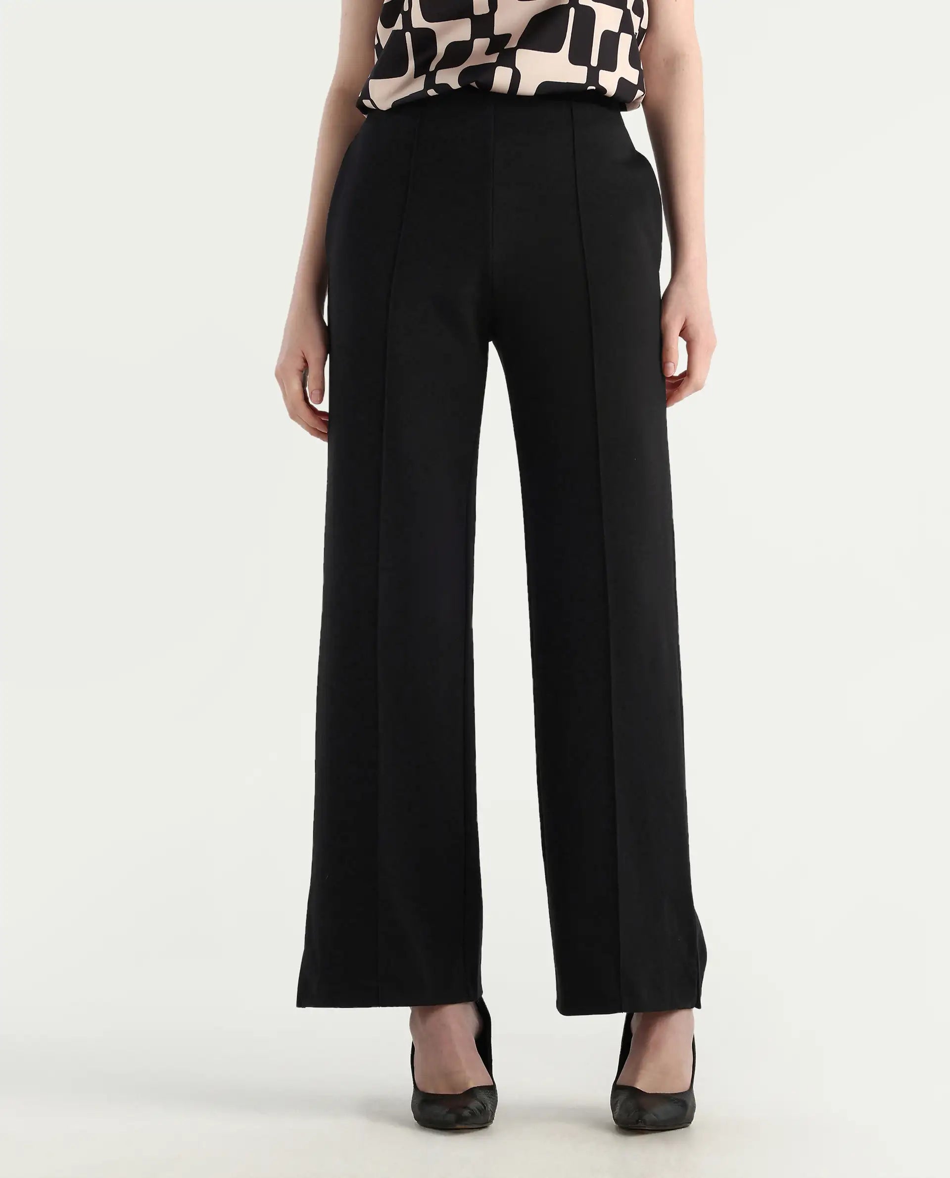 Rareism Women's Lex Black Cotton Blend Straight Fit Track Pant