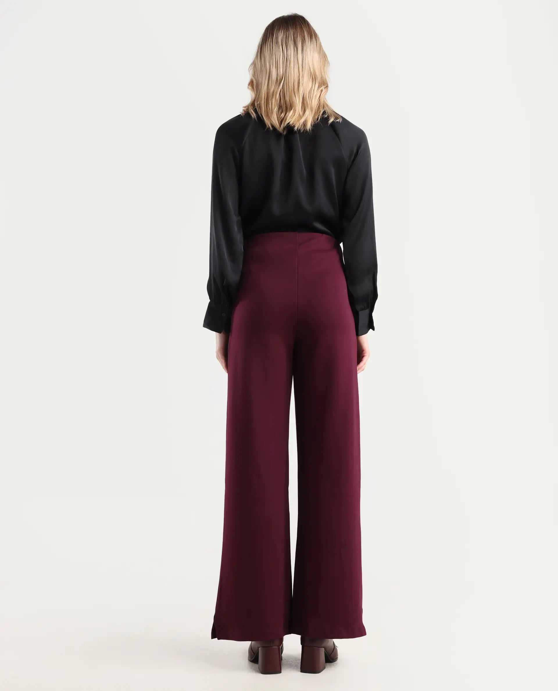 Rareism Women's Lex Dark Maroon Cotton Blend Straight Fit Track Pant