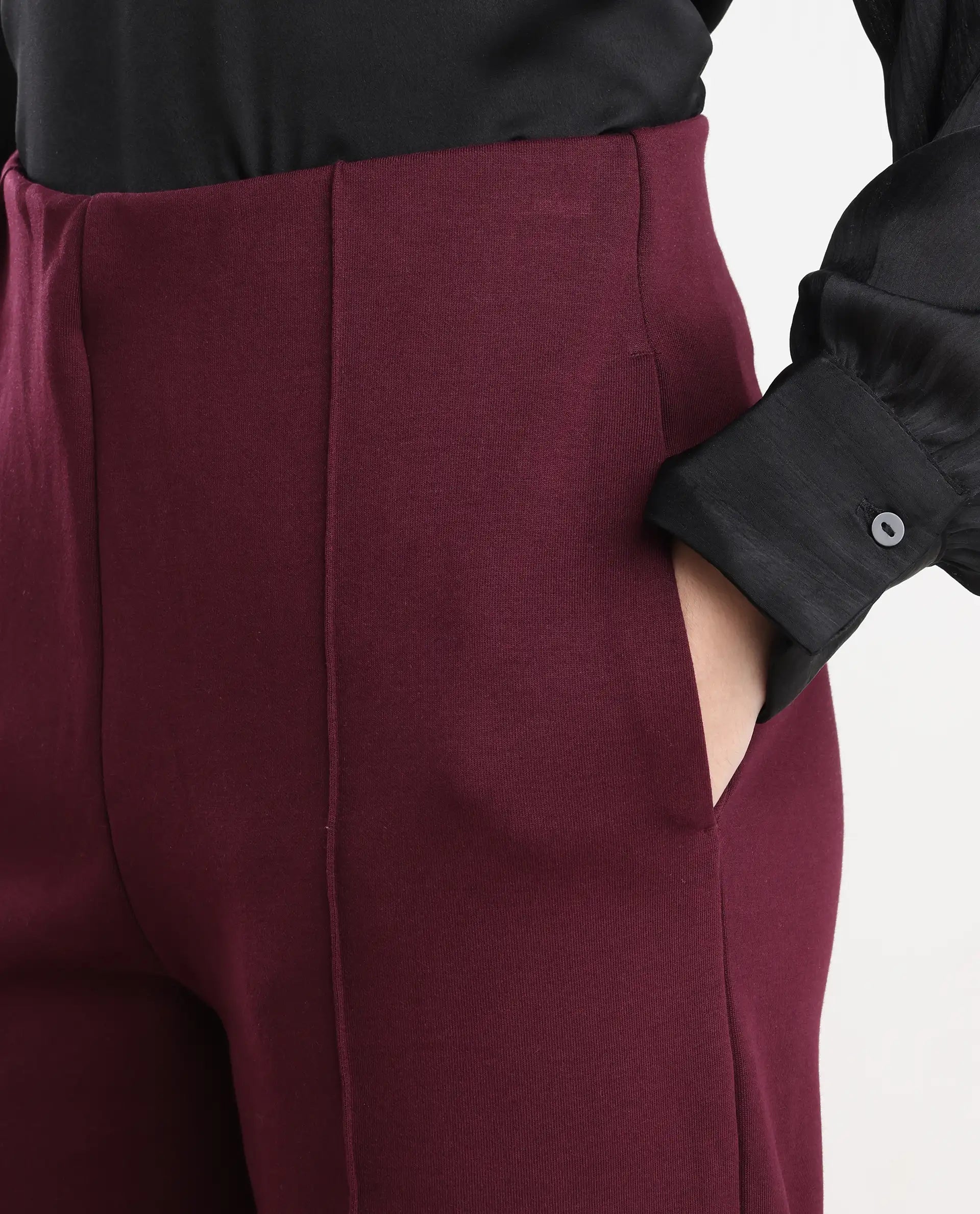 Rareism Women's Lex Dark Maroon Cotton Blend Straight Fit Track Pant