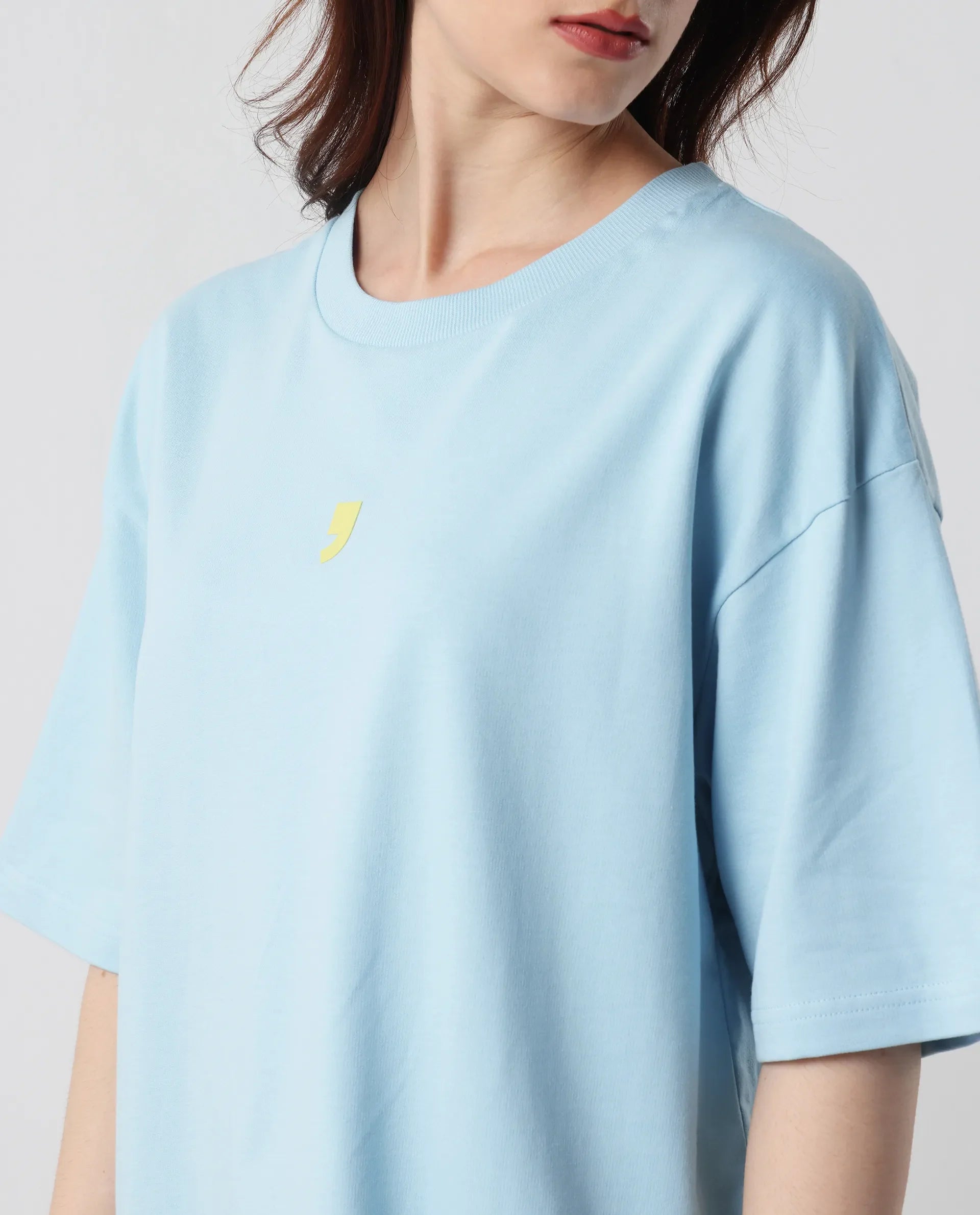 Rareism Women's Liche Blue Cotton Graphic Print Oversized T-Shirt