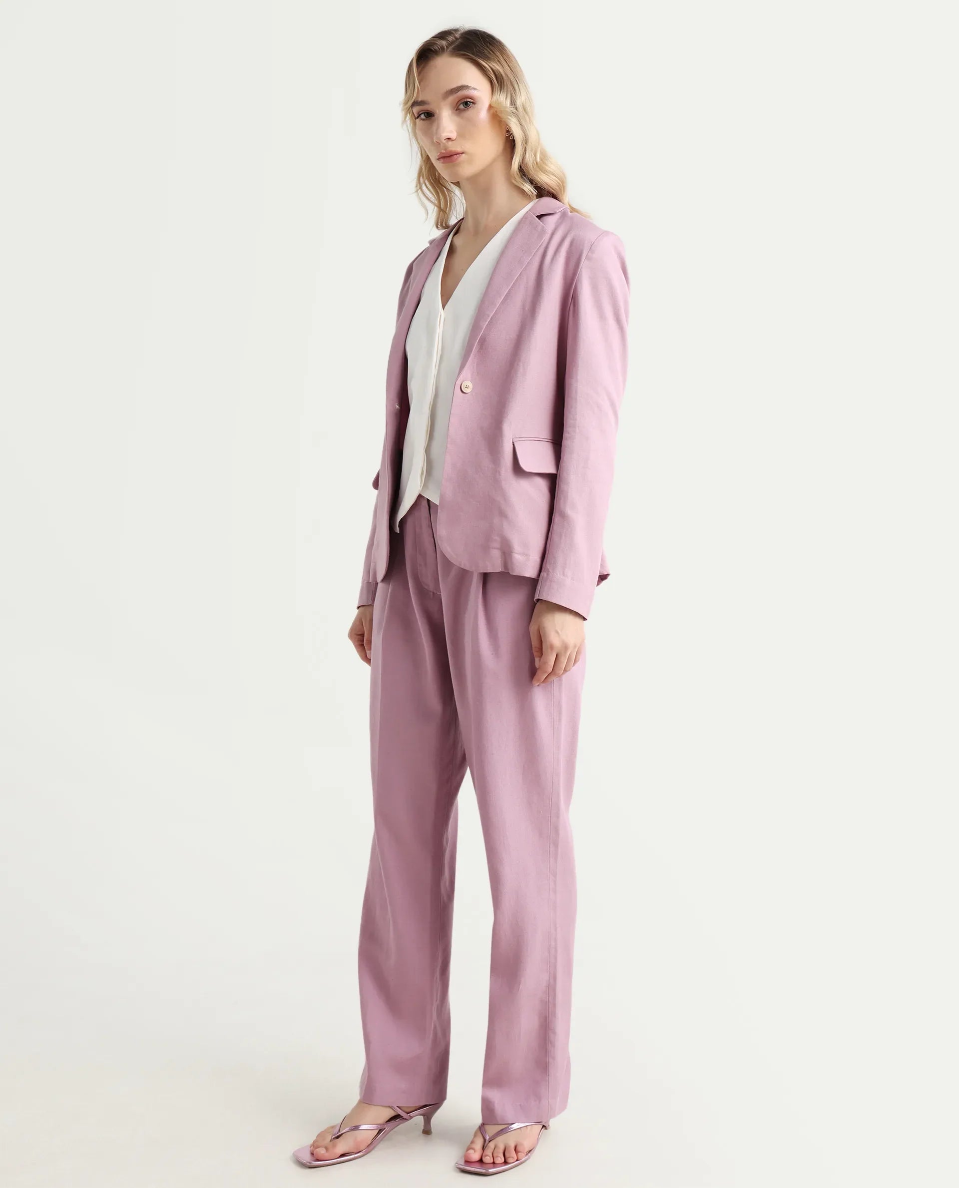 Rareism Women's Linzy-B Dusky Pink 100% Linen Straight Plain Trouser