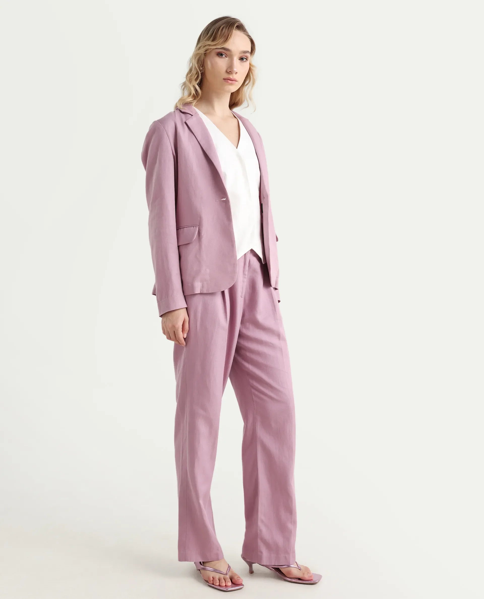 Rareism Women's Linzy-B Dusky Pink 100% Linen Straight Plain Trouser
