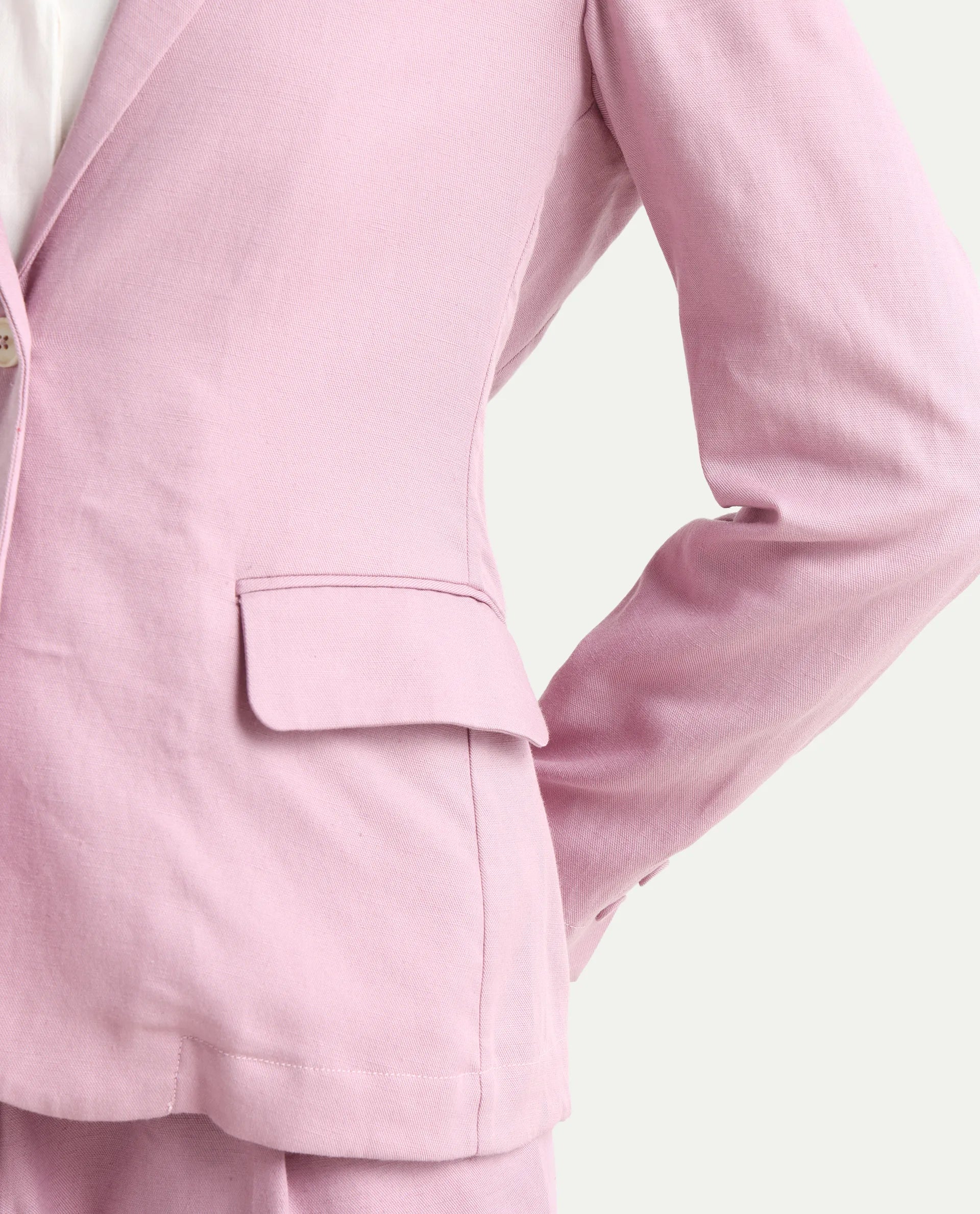 Rareism Women's Linzy-T Dusky Pink 100% Linen Full Sleeve Lapel Neck Regular Plain Blazer