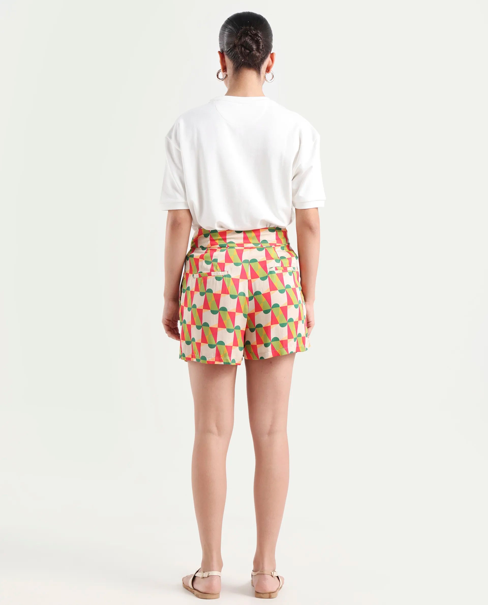 Rareism Women's Lucca Multi Cotton Blend Geometric Print Mini Regular Fit Shorts