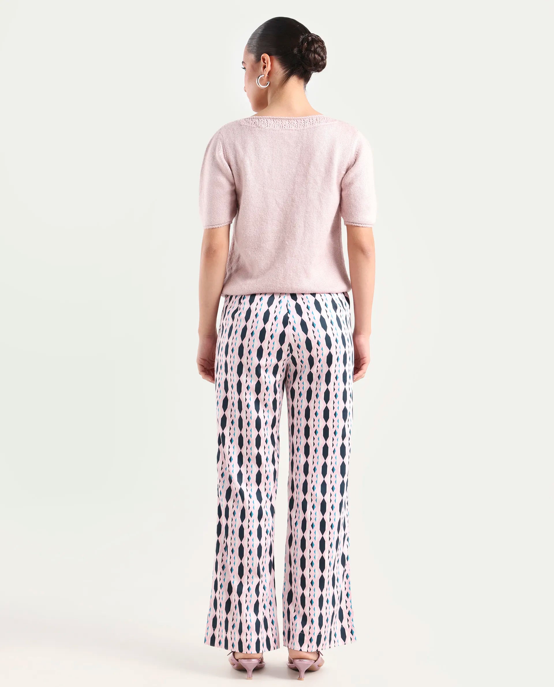 Rareism Women's Magia Light Multi Viscose Geometric Print Ankle Length Wide Leg Trouser