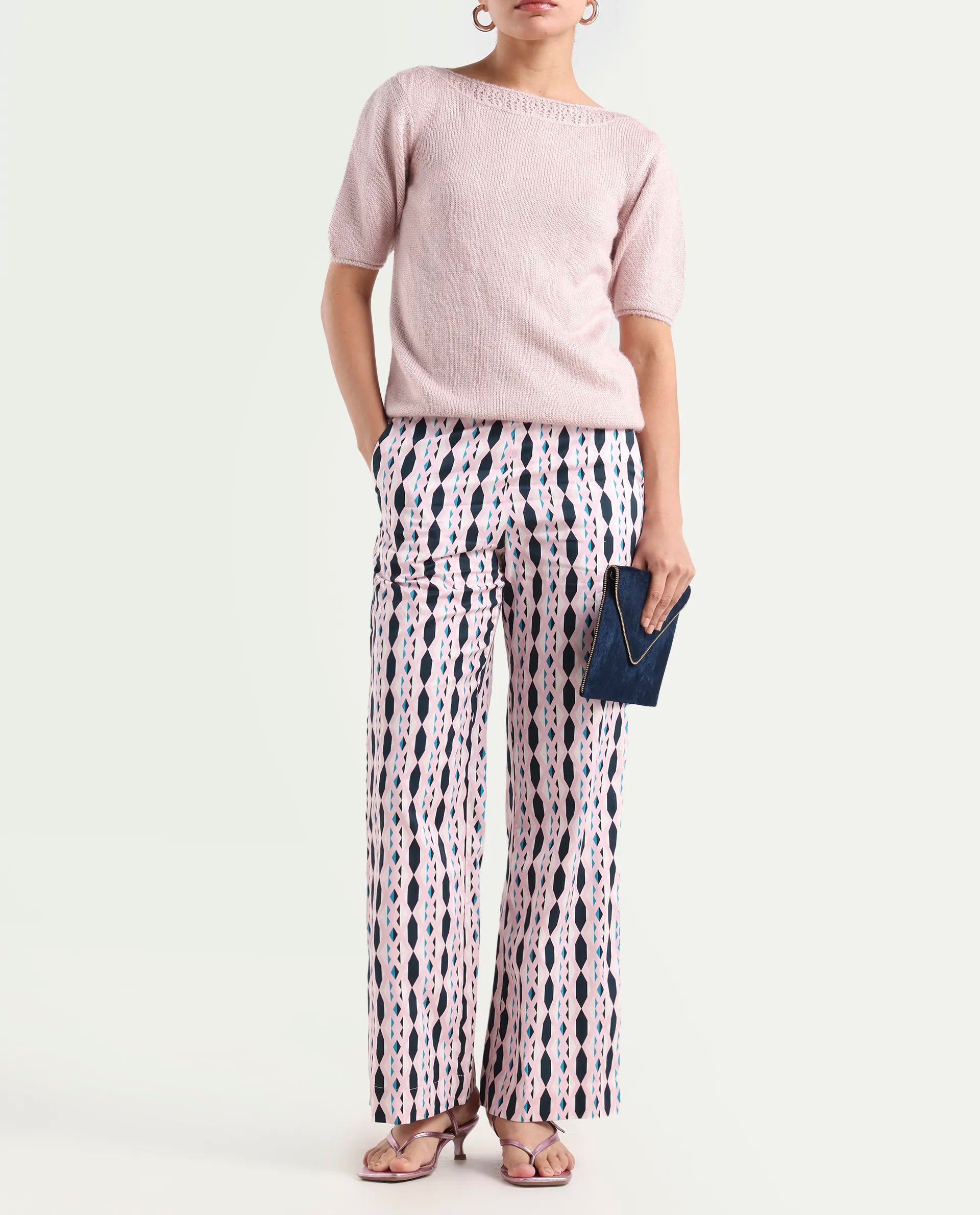 Rareism Women's Magia Light Multi Viscose Geometric Print Ankle Length Wide Leg Trouser
