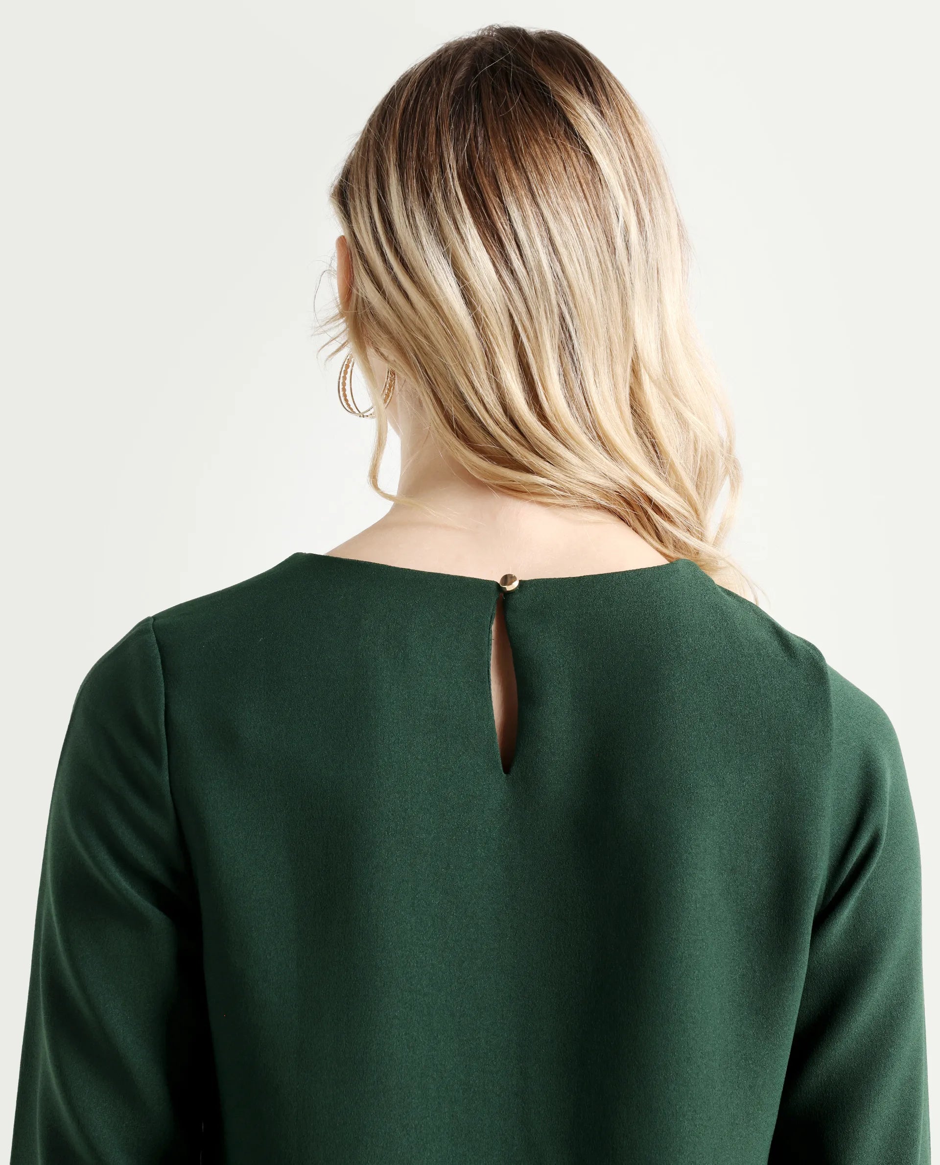 Rareism Women's Merach Green Polyester Boat Neck Plain Regular Fit Top