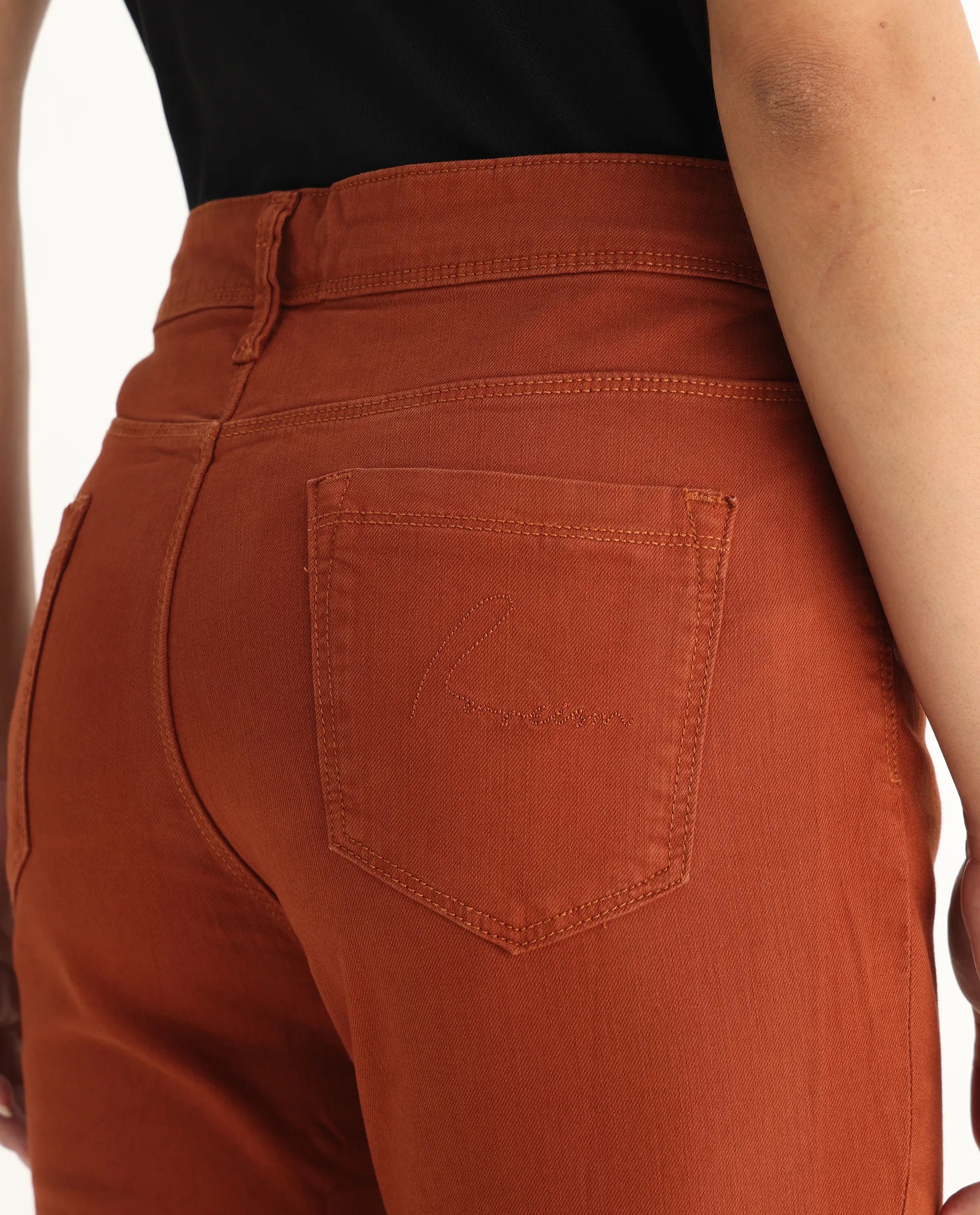 Rareism Women's Metty Rust Cotton Blend Plain Ankle Length Slim Fit Jeans