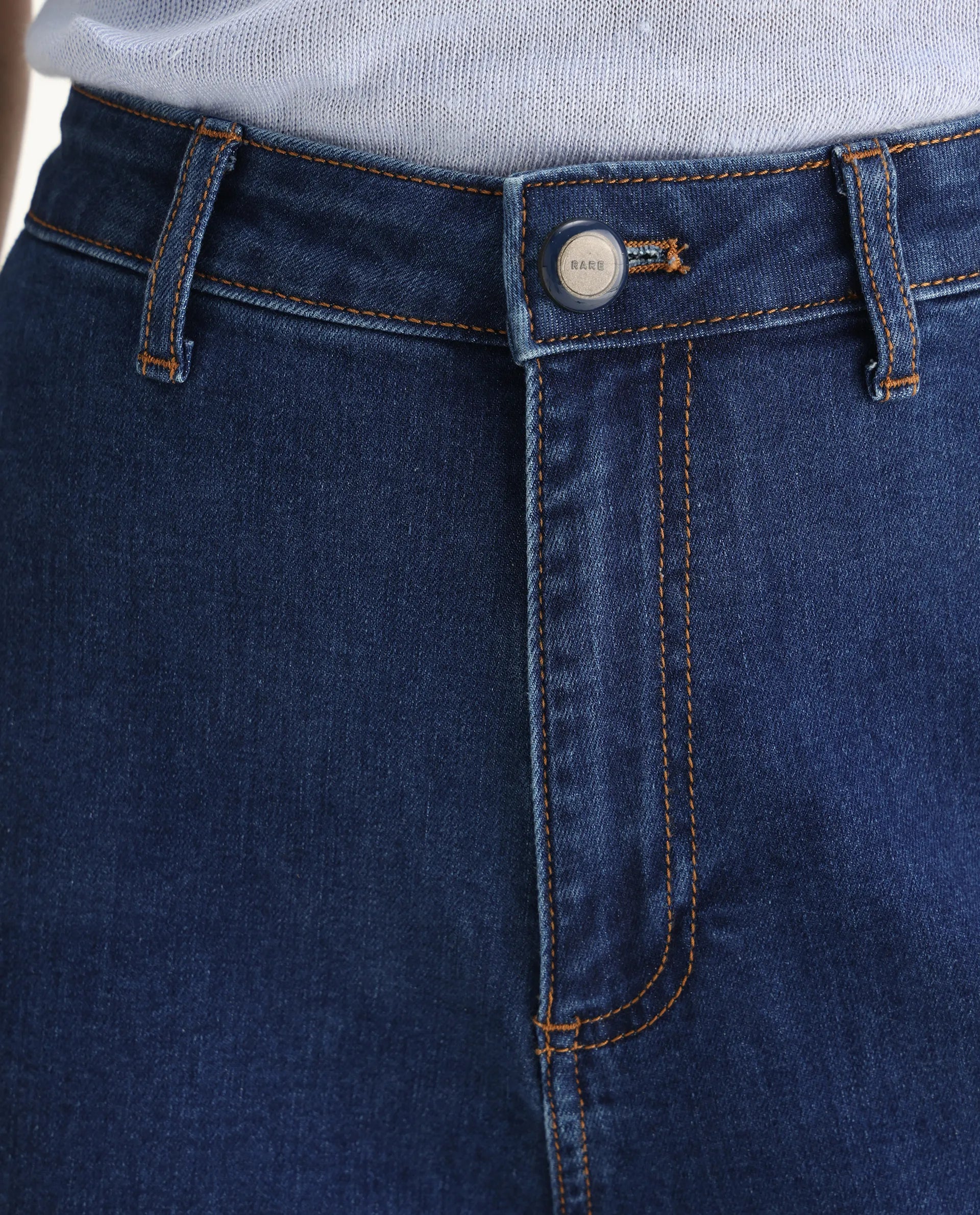 Rareism Women's Miniko Dark Blue Cotton Blend Plain Ankle Length Effortless Wide Jeans