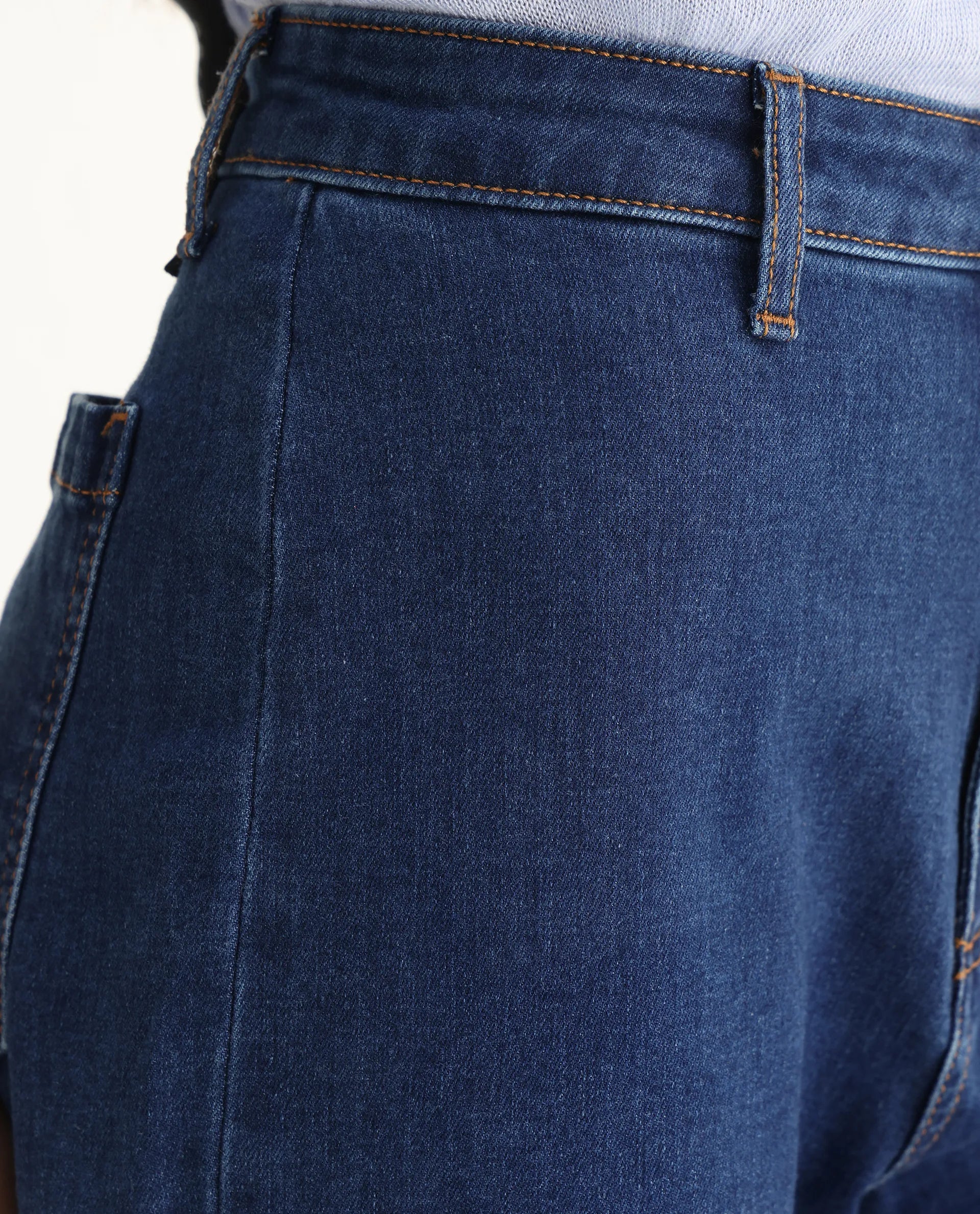 Rareism Women's Miniko Dark Blue Cotton Blend Plain Ankle Length Effortless Wide Jeans