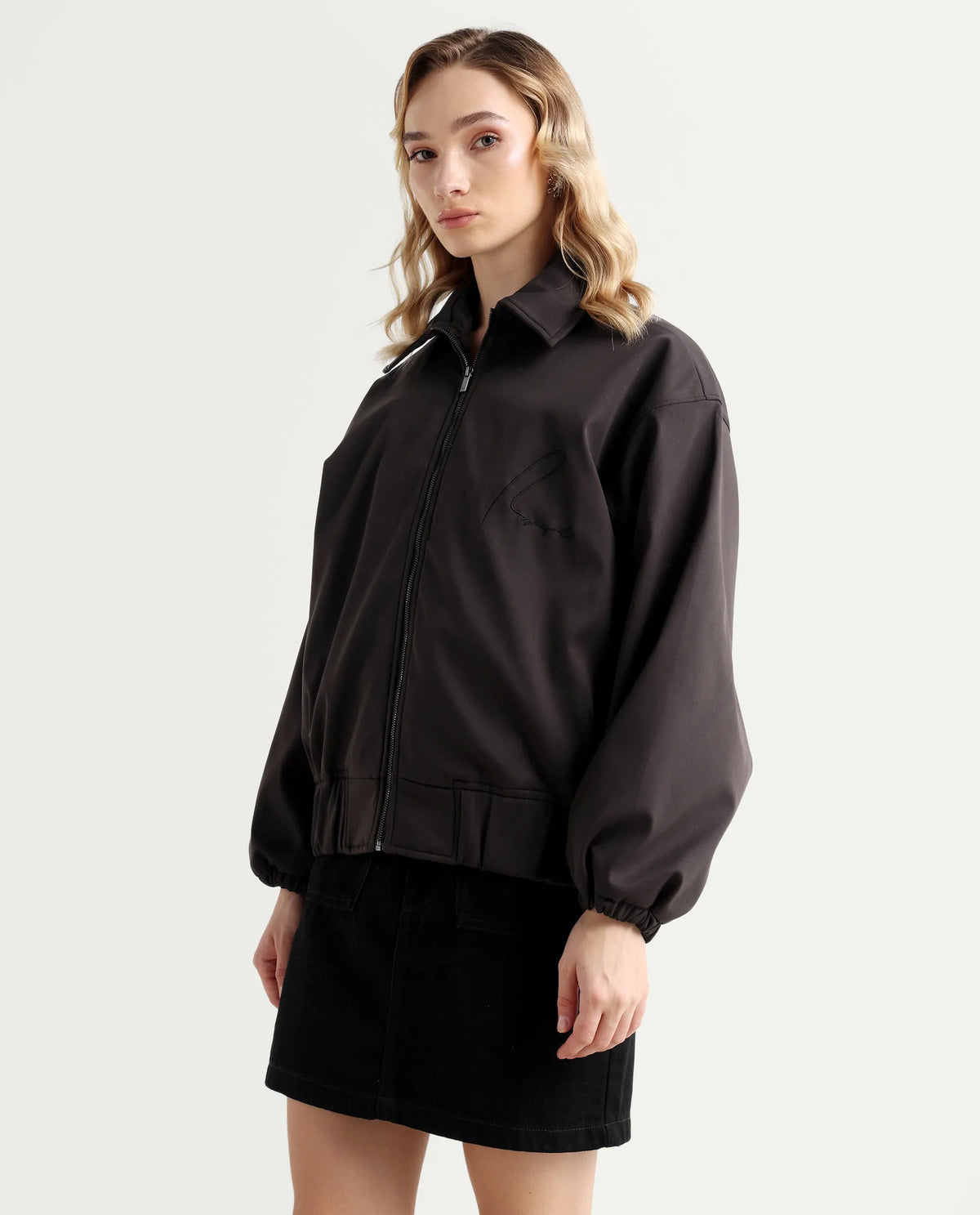 Rareism Women's Nacam Dark Grey Polyester Collared Neck Relaxed Plain Jacket
