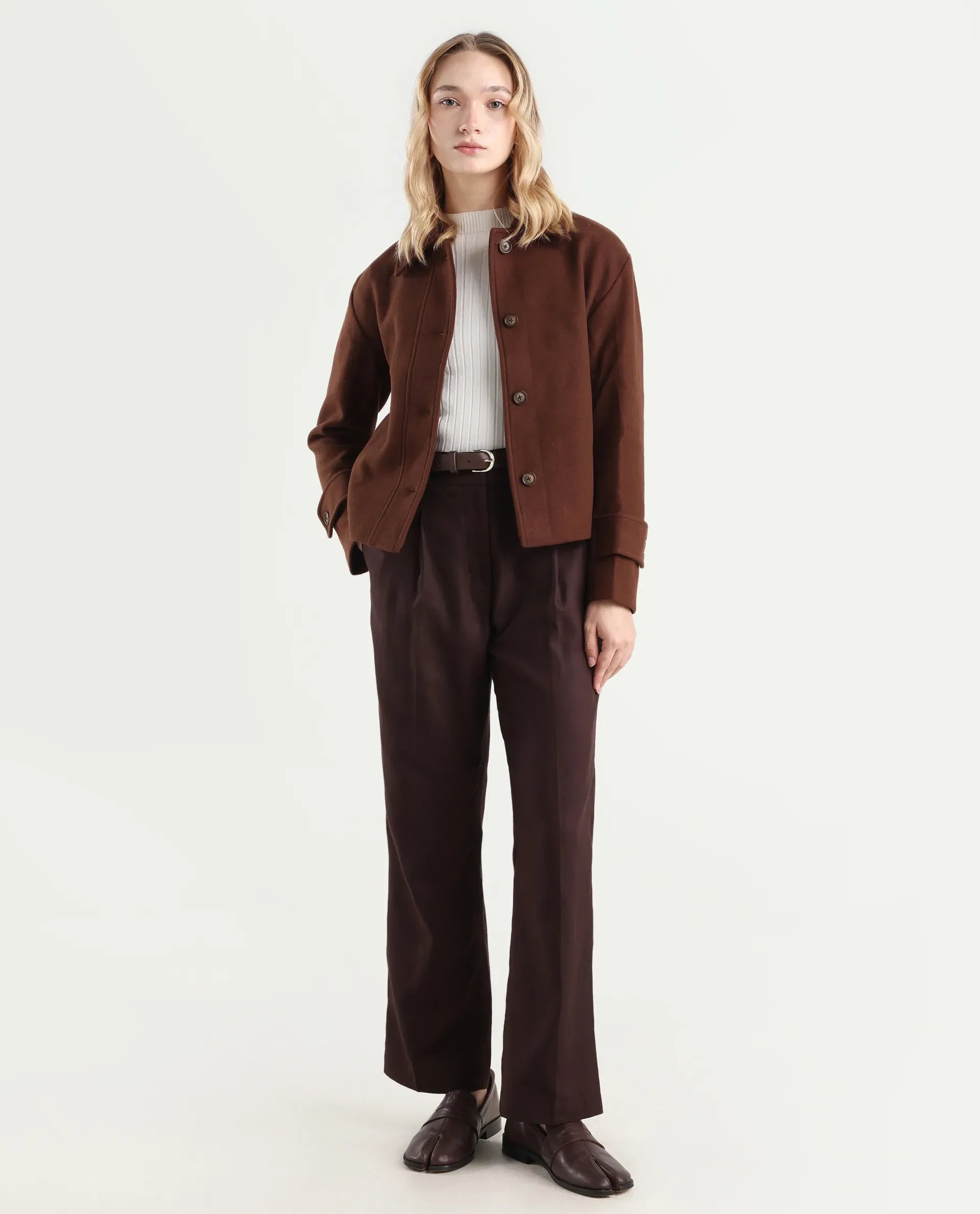 Rareism Women's Nikzo Brown Polyester Blend Spread Collar Regular Fit Jacket