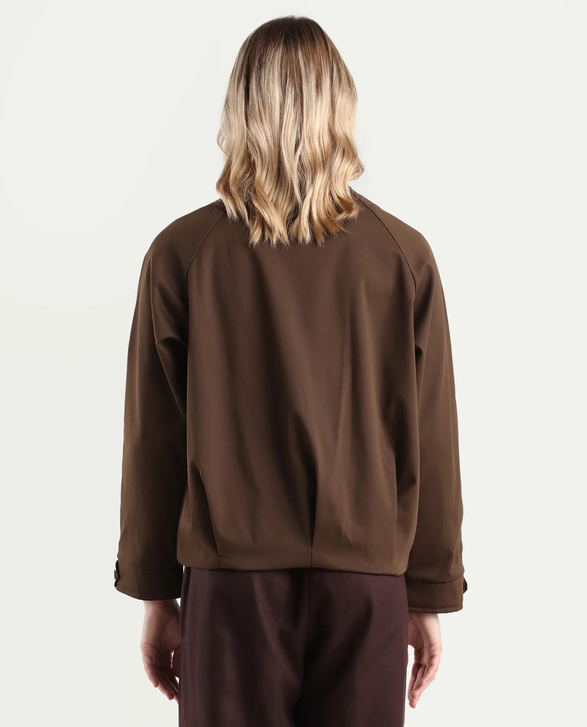 Rareism Women's Nira Coffee Polyester Crew Neck Relaxed Fit Jacket