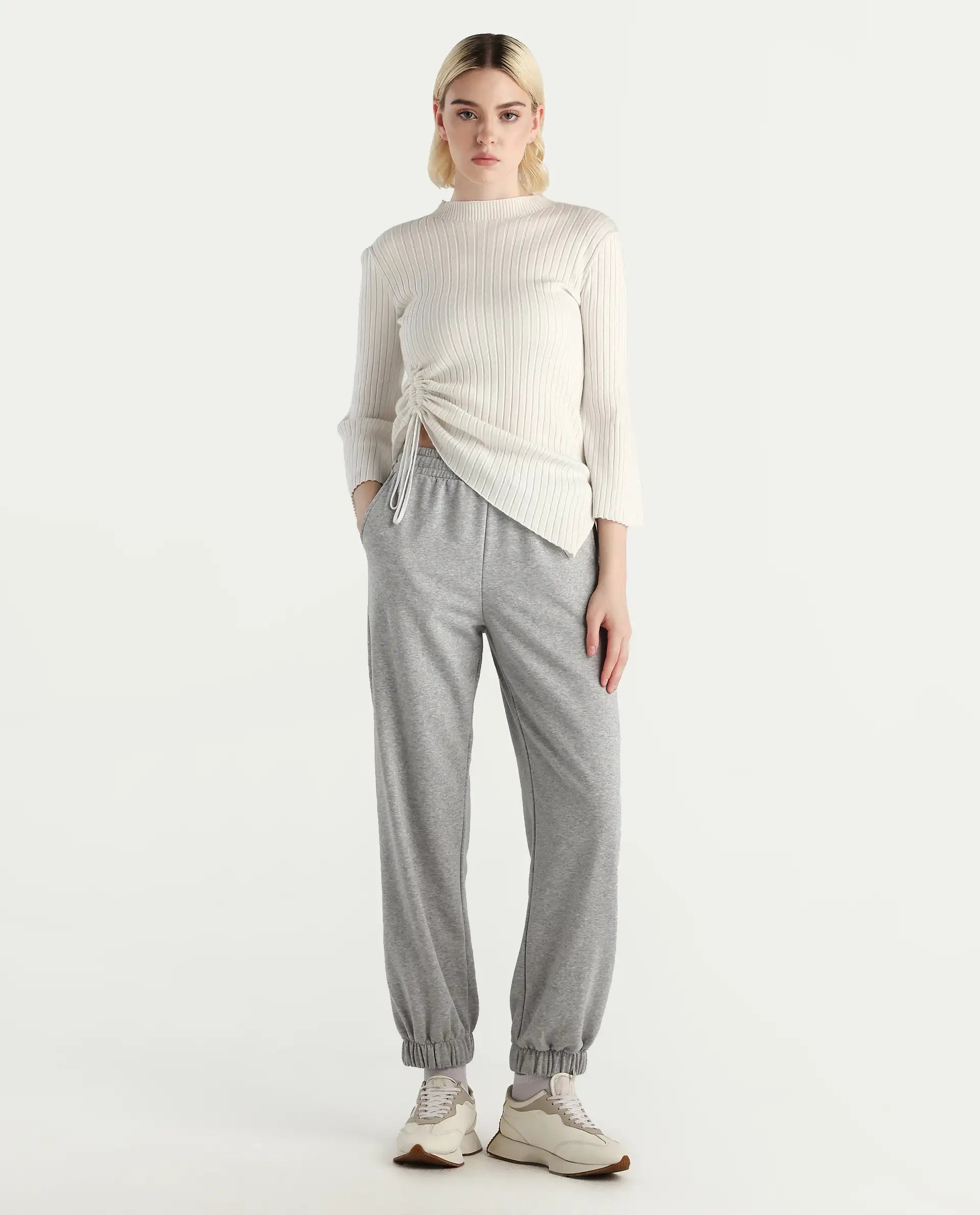Rareism Women's Nitel Grey Melange Cotton Jogger Fit Track Pant