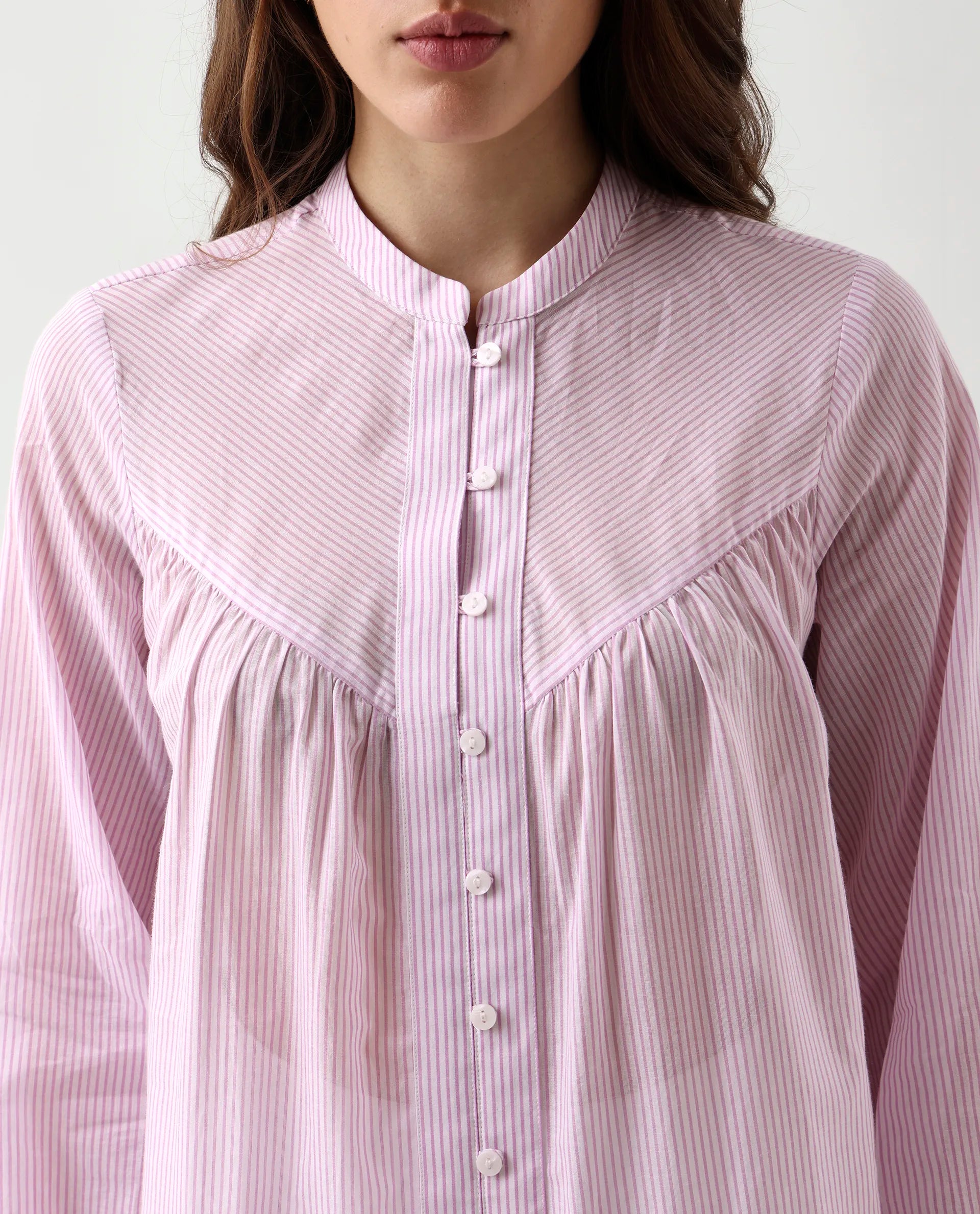 Rareism Women's Nubelo Purple Cotton Mandarin Collar Regular Fit Top