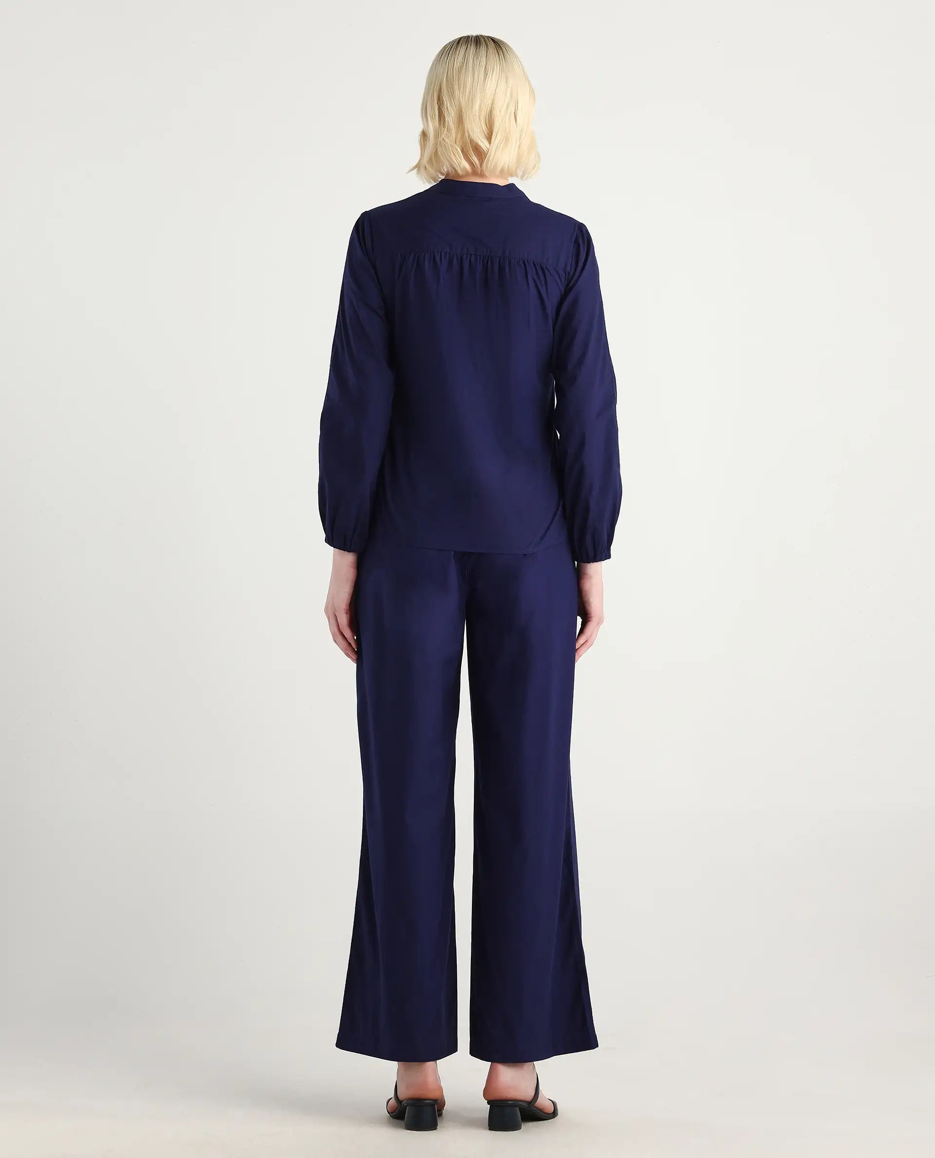 Rareism Women's Nucut-B Navy 100% Cotton Straight Fit Trouser