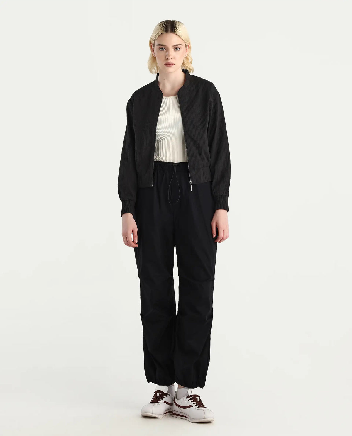 Rareism Women's Omri Black Polyester Mandrin Collar Regular Fit Plain Jacket