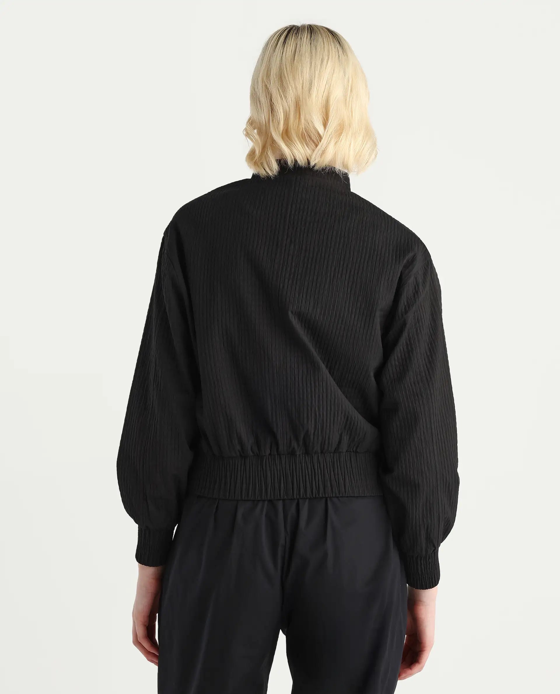 Rareism Women's Omri Black Polyester Mandrin Collar Regular Fit Plain Jacket