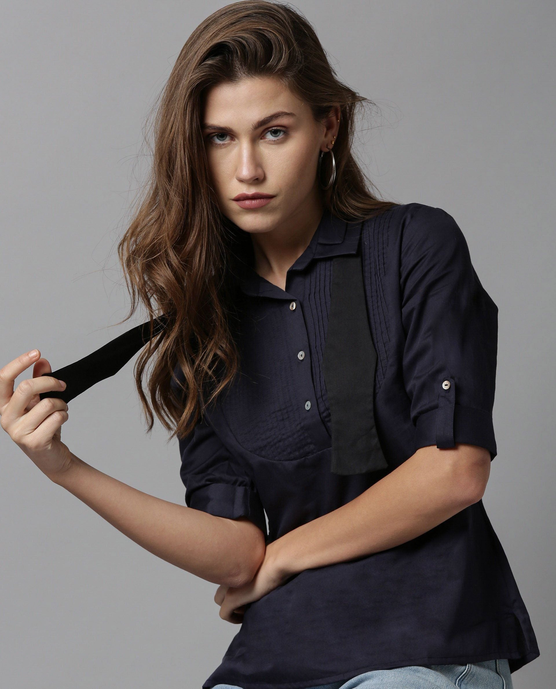 Rareism Women Oscar Navy Top Full Sleeves