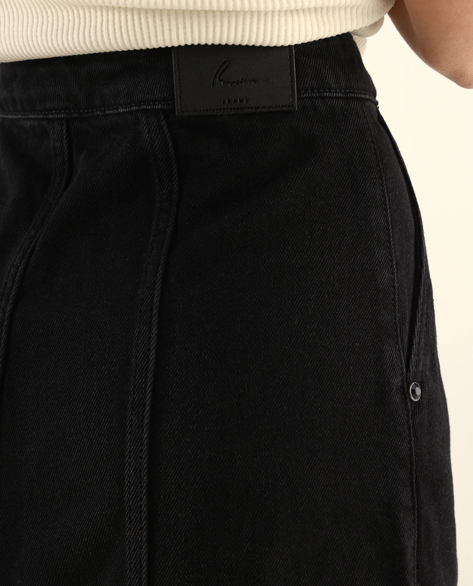 Rareism Women's Parrow Black Cotton Plain Midi Flared Skirt