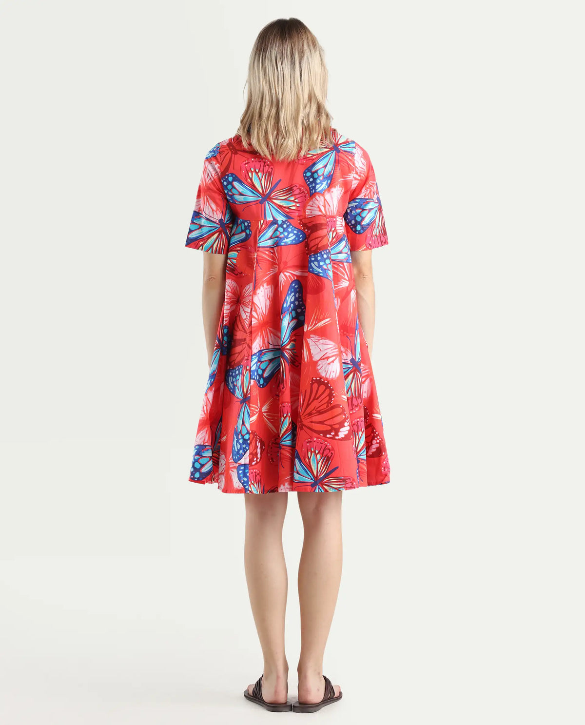 Rareism Women's Payne Multi Cotton Crew Neck Graphic Print Knee Length Fit And Flare Dress