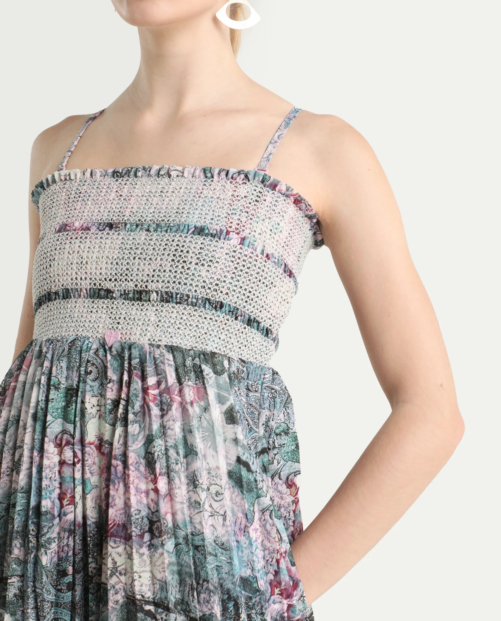 Rareism Women's Phanks Multi Polyester Tube Neck Abstract Print Sleeveless Midi Fit And Flare Dress