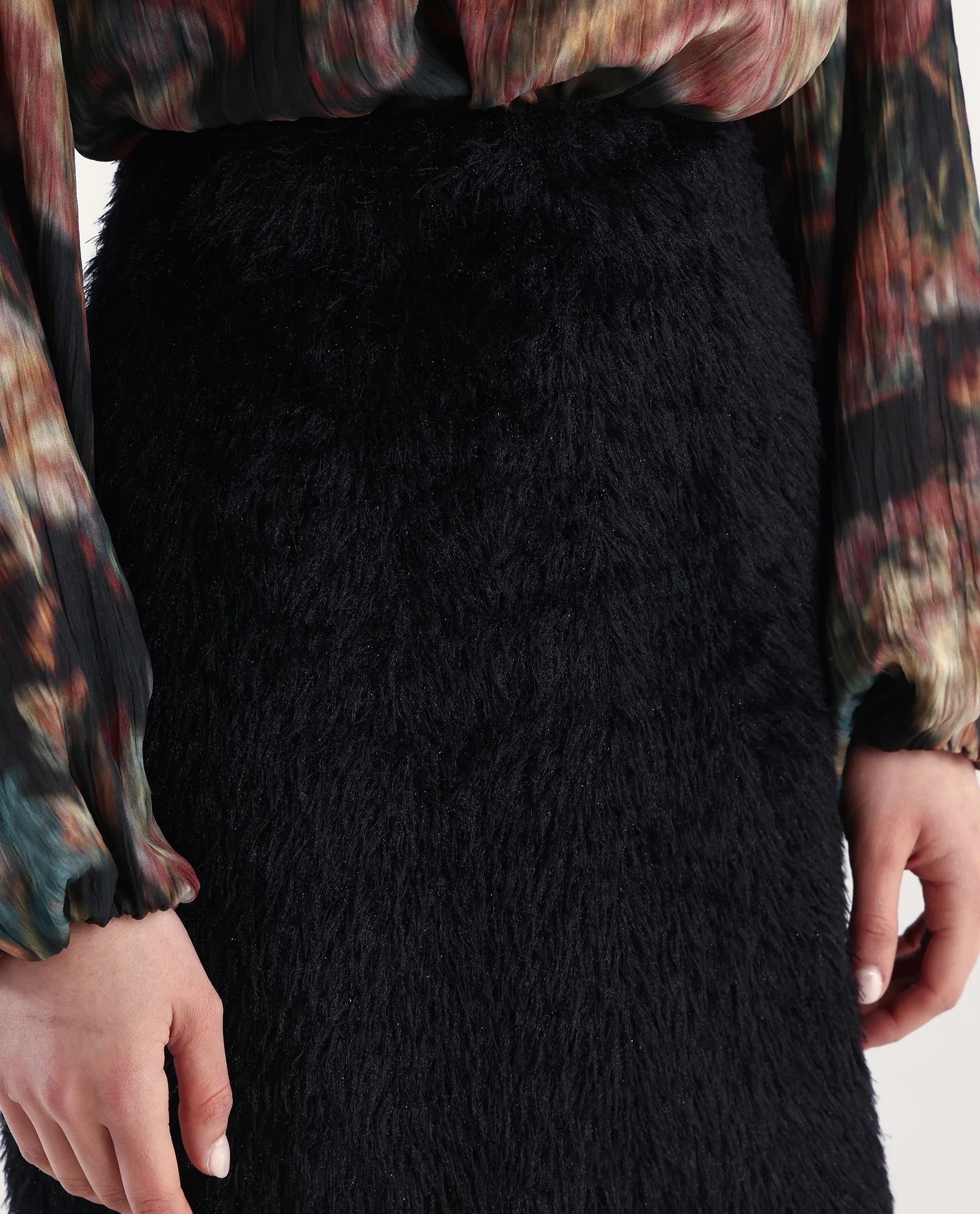 Rareism Women's Pilxar B Black Acrylic Dyed Mini Fitted Skirt