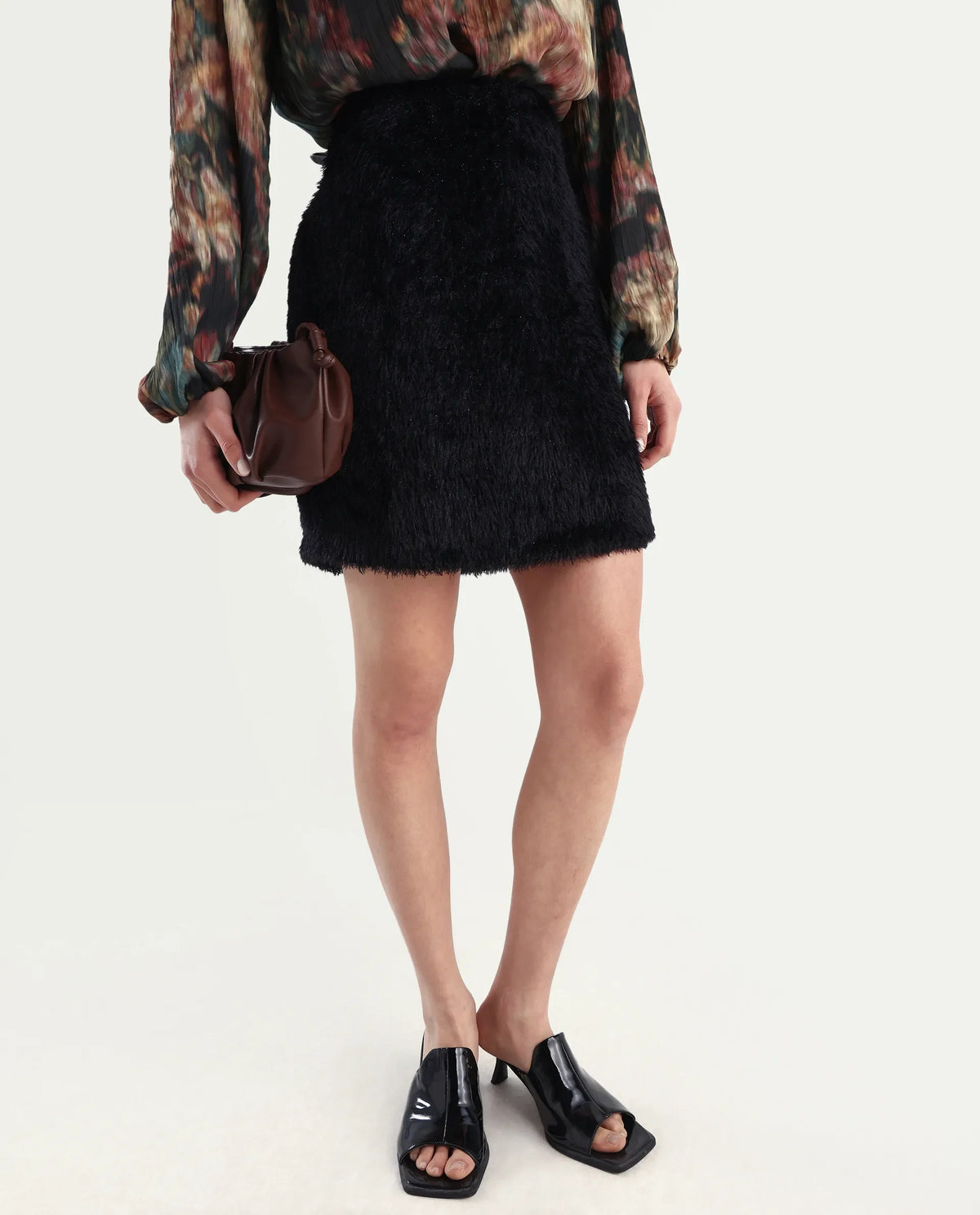 Rareism Women's Pilxar B Black Acrylic Dyed Mini Fitted Skirt