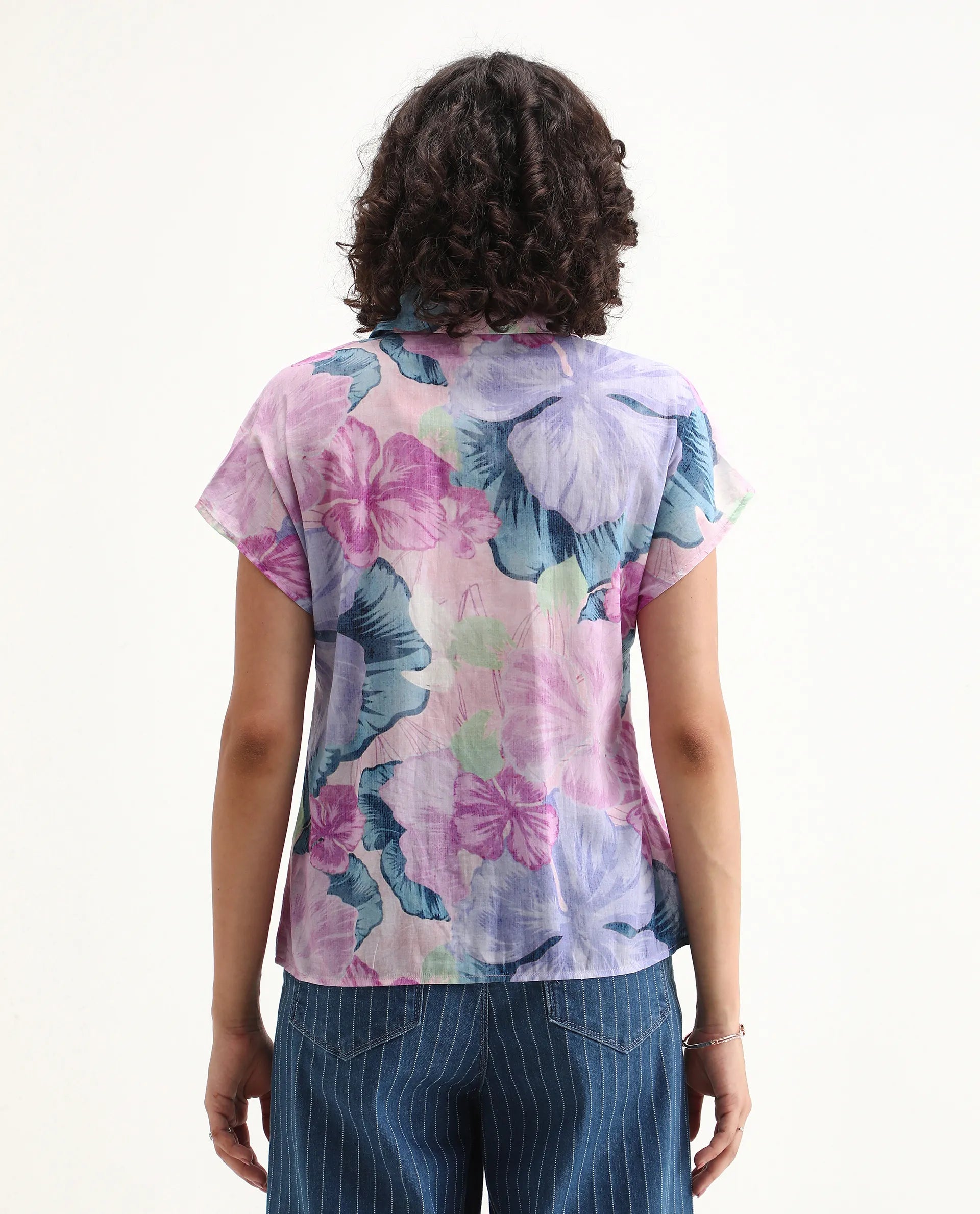 Rareism Women's Prell Multi Cotton Spread Collar Floral Print Sleeveless Regular Fit Top