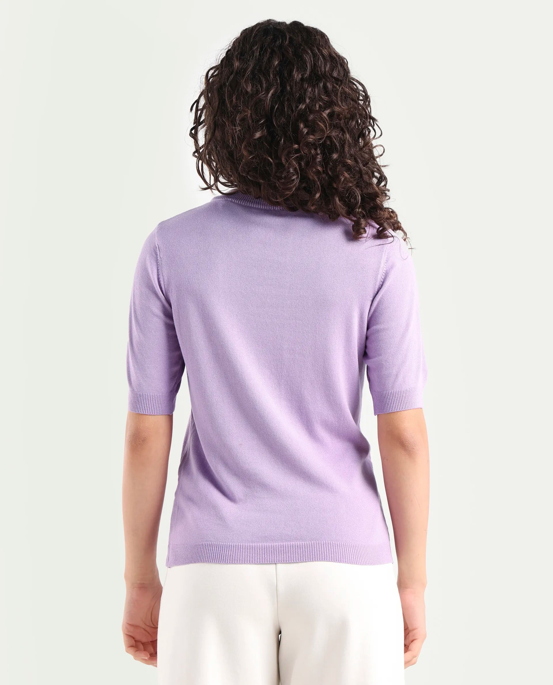 Rareism Women's Rohrdo Pastel Purple Viscose Crew Neck Plain Regular Fit Sweater