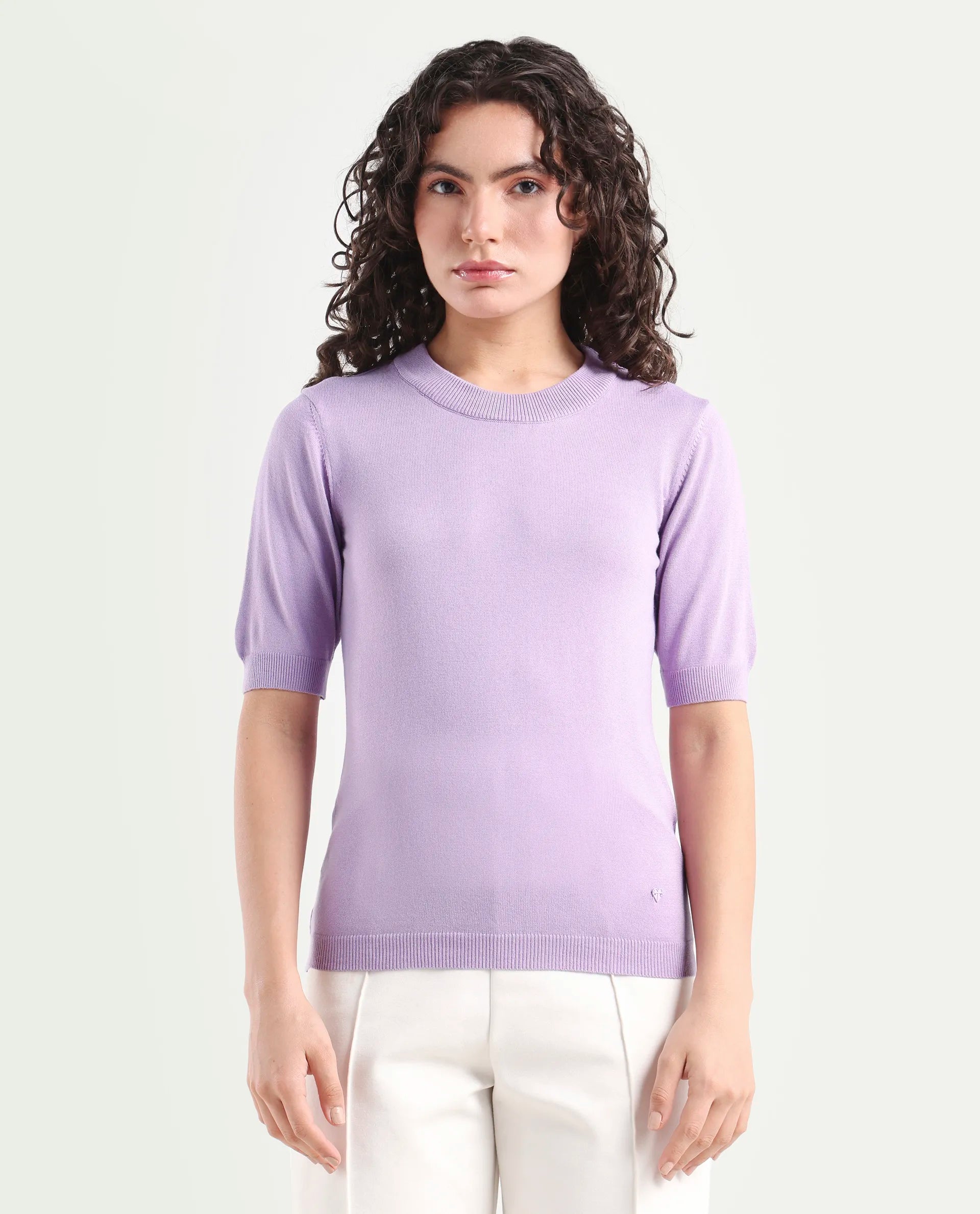 Rareism Women's Rohrdo Pastel Purple Viscose Crew Neck Plain Regular Fit Sweater