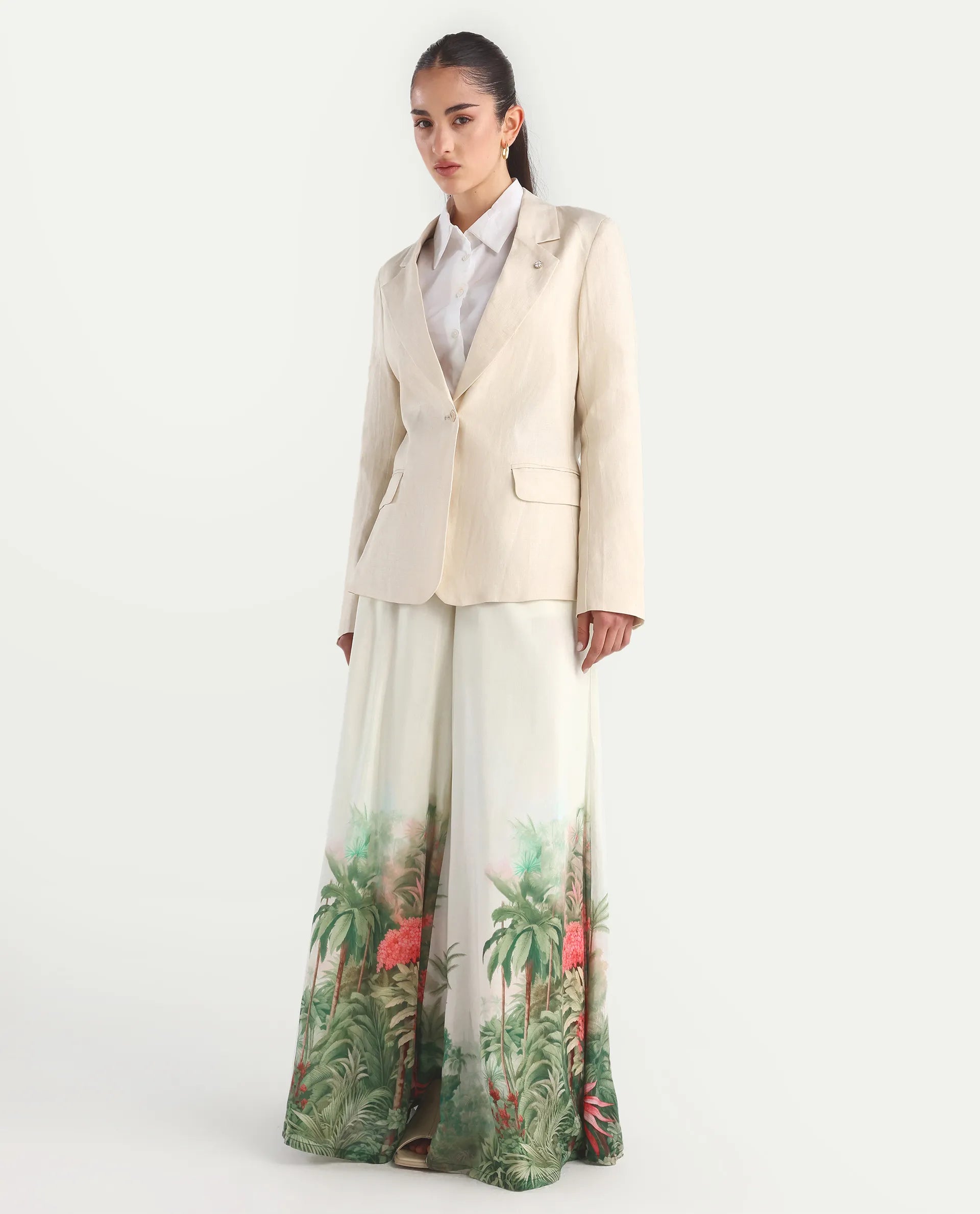 Rareism Women's Ronbla T Beige Linen Lapel Neck Plain Regular Fit Blazer