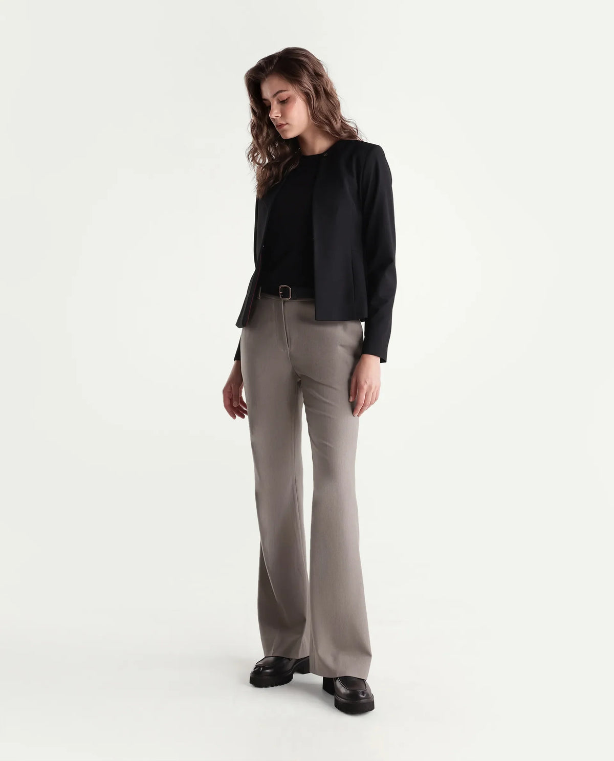 Rareism Women's Frare-Aw26 Fawn Polyester Blend Bootcut Plain Trouser