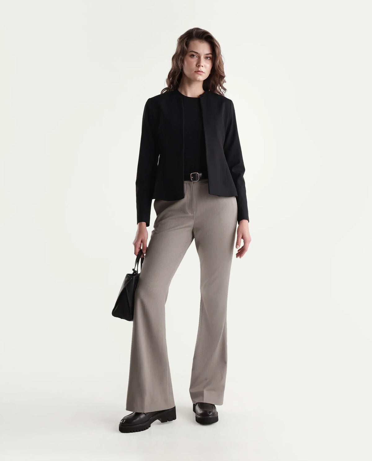 Rareism Women's Frare-Aw26 Fawn Polyester Blend Bootcut Plain Trouser