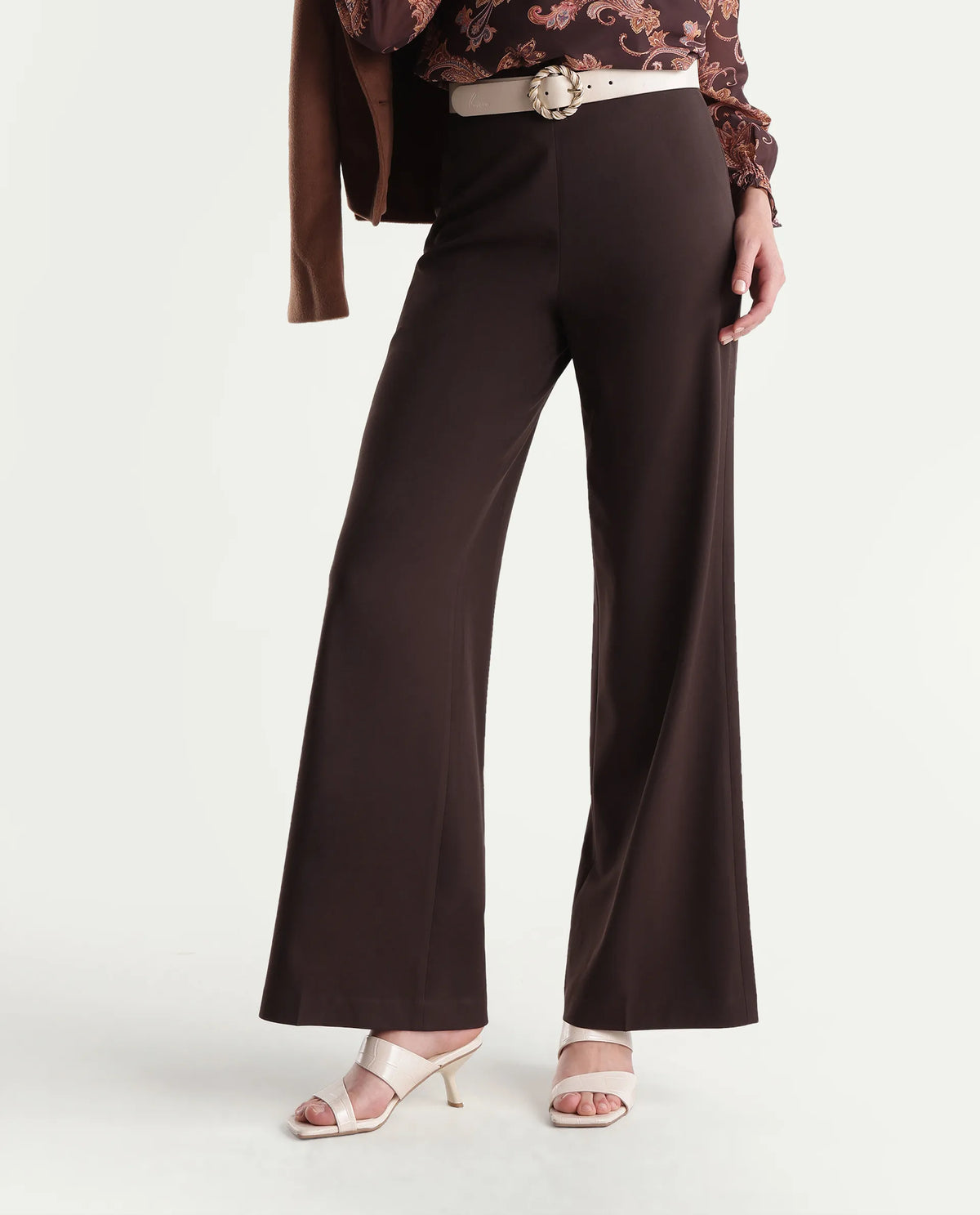 Rareism Women's Widy-Aw26 Brown Polyester Blend Wide Plain Trouser