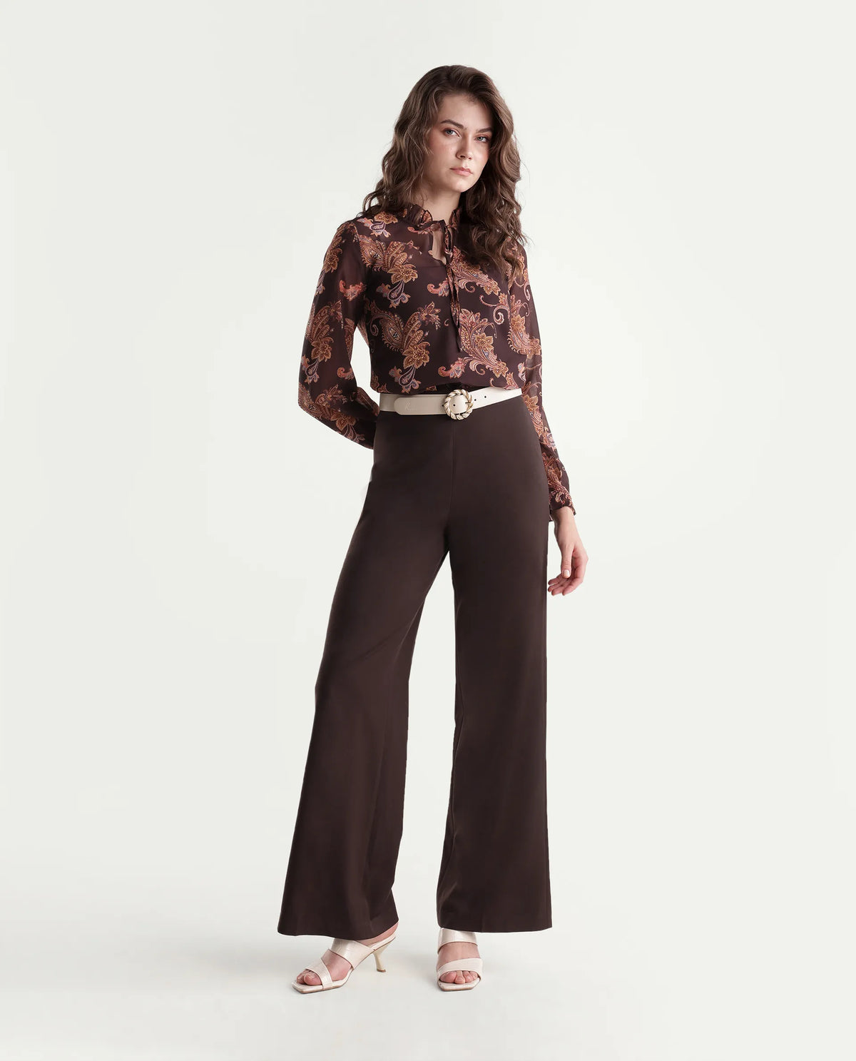 Rareism Women's Widy-Aw26 Brown Polyester Blend Wide Plain Trouser