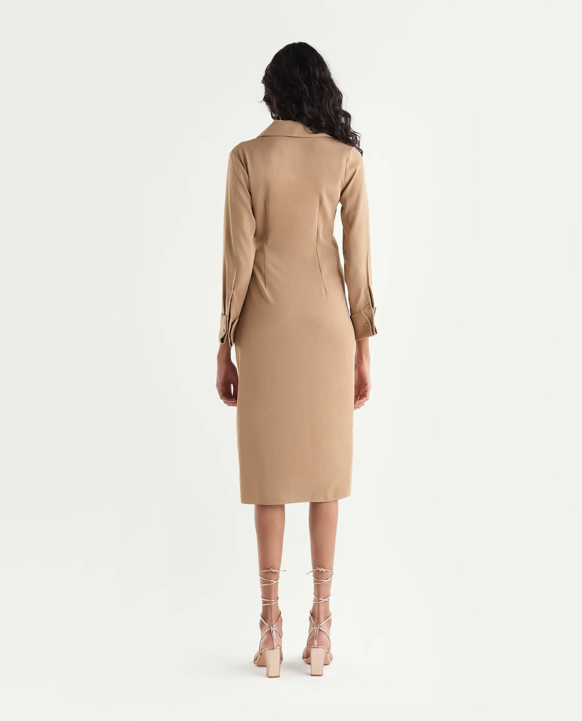 Rareism Women's Yaron Beige Polyester Button Regular Fit Dress