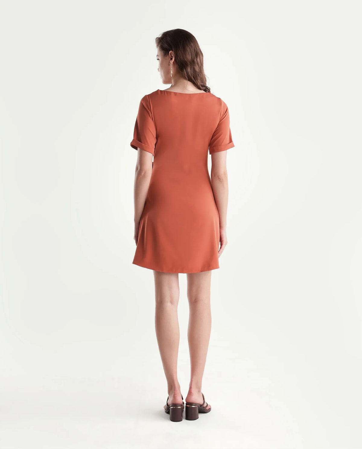 Rareism Women's Inzila Rust Polyester Zipper Fitted Dress
