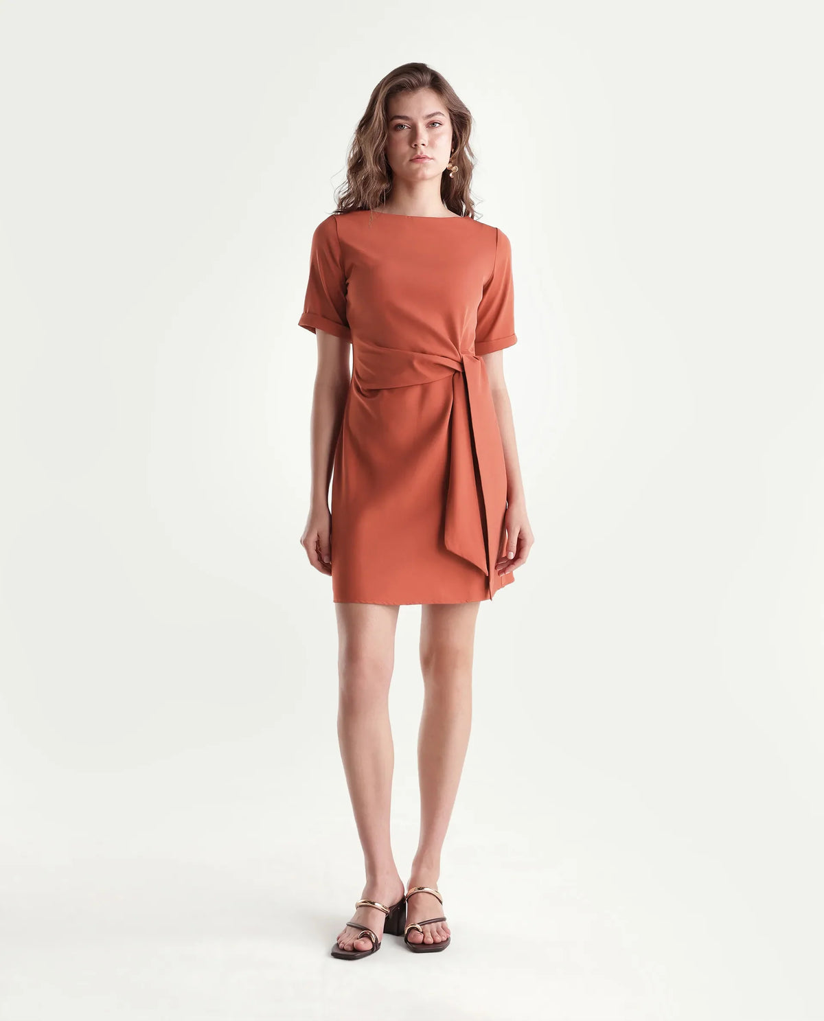 Rareism Women's Inzila Rust Polyester Zipper Fitted Dress